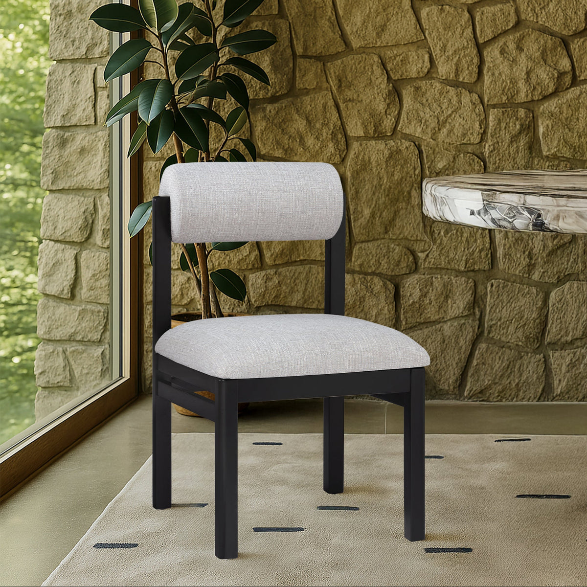 Roundhill Grey Linen Textured Fabric Upholstered Dining Chair Set of 2