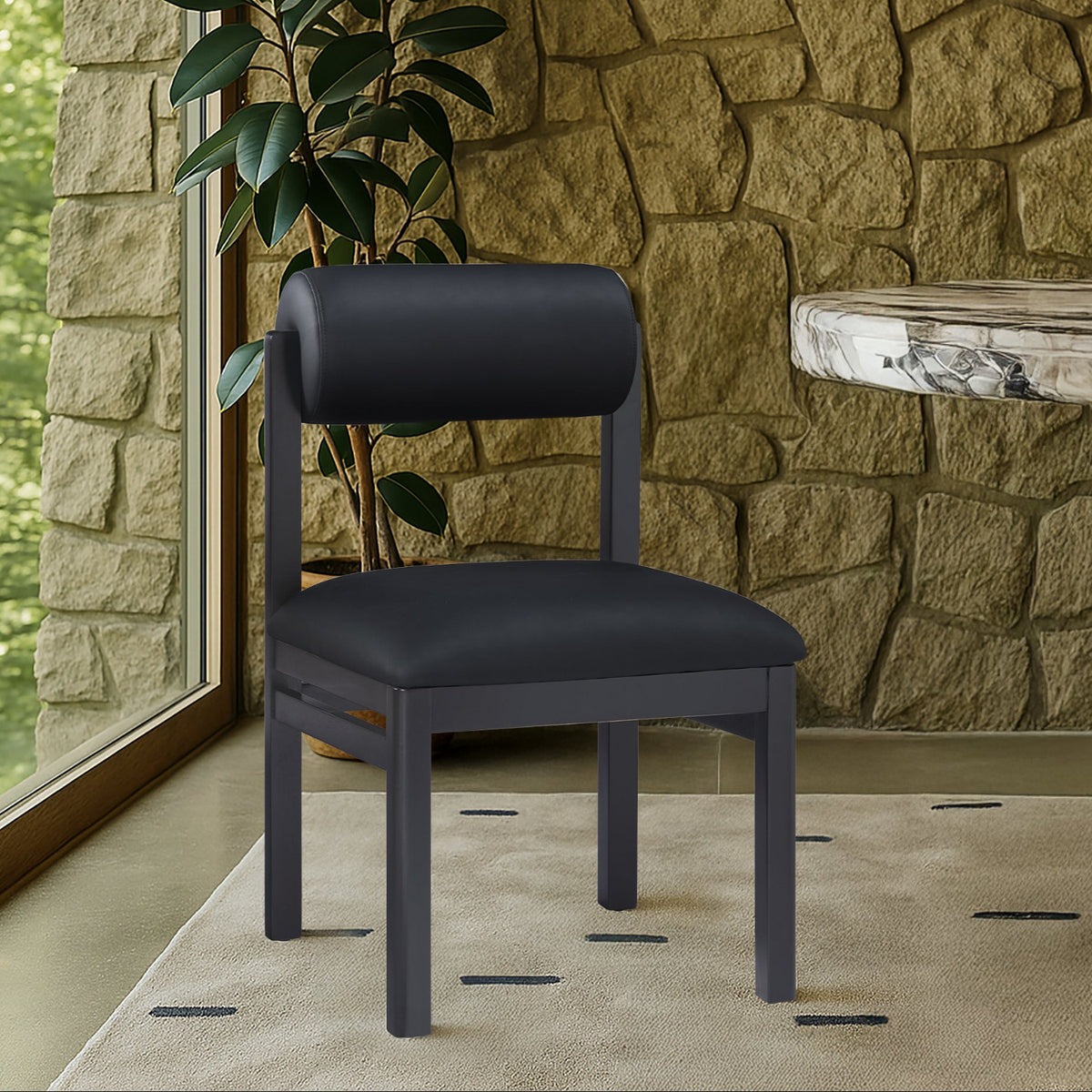 Roundhill Black Vegan Leather Upholstered Dining Chair Set of 2