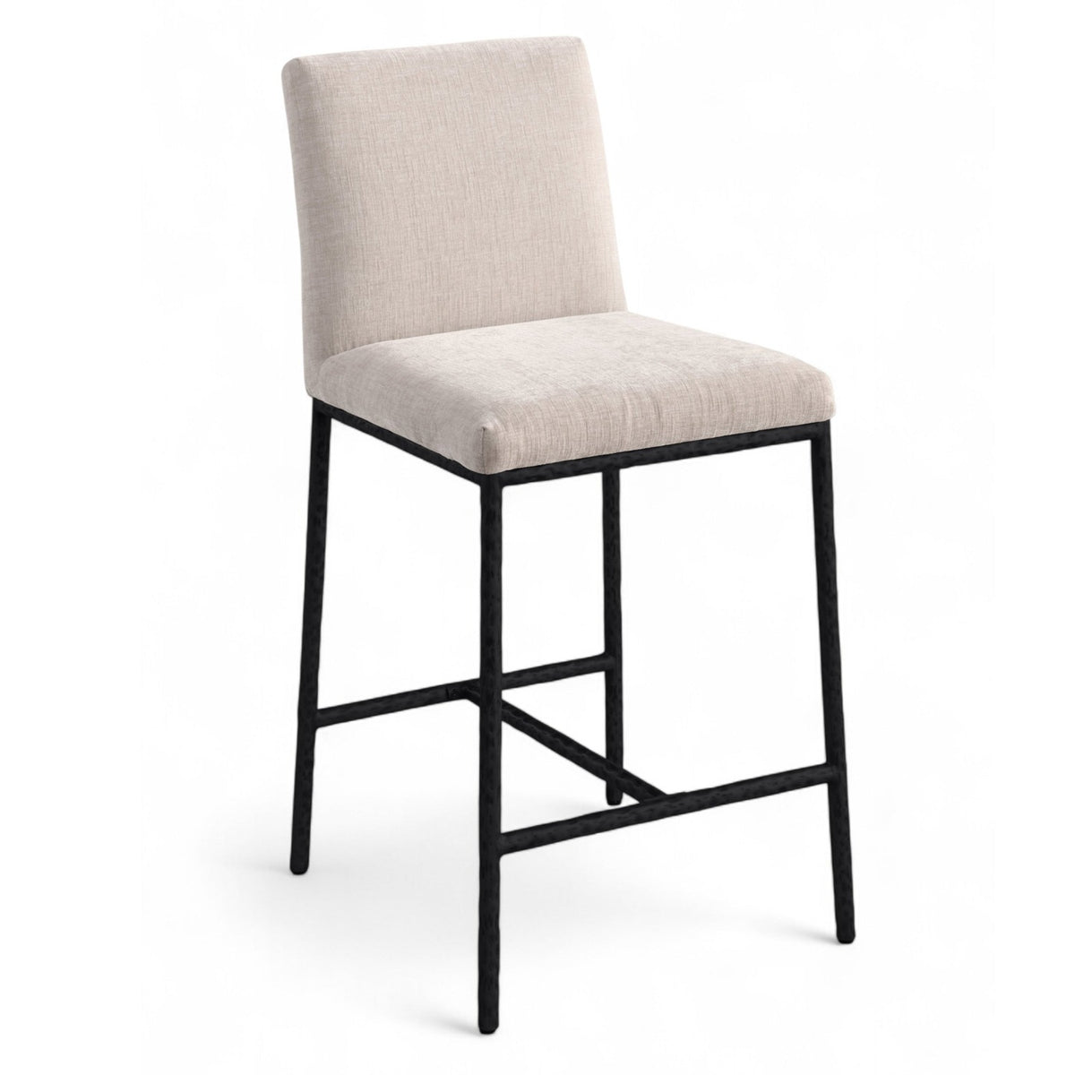 Reeves Beige Chenille Fabric Upholstered Counter Stool, Set of 2 in beige chenille, matte black, primary product view