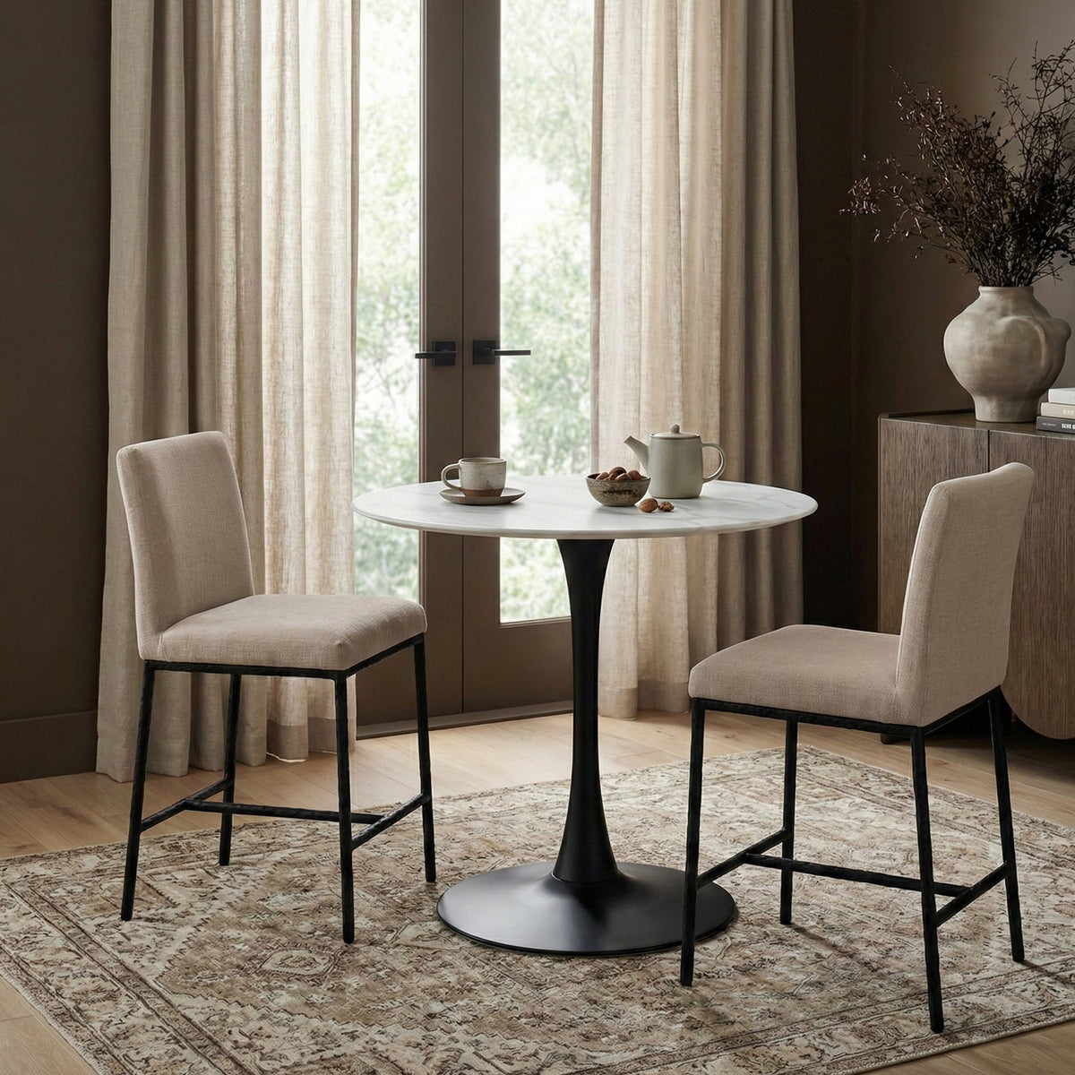 Reeves Beige Chenille Fabric Upholstered Counter Stool Set of 2