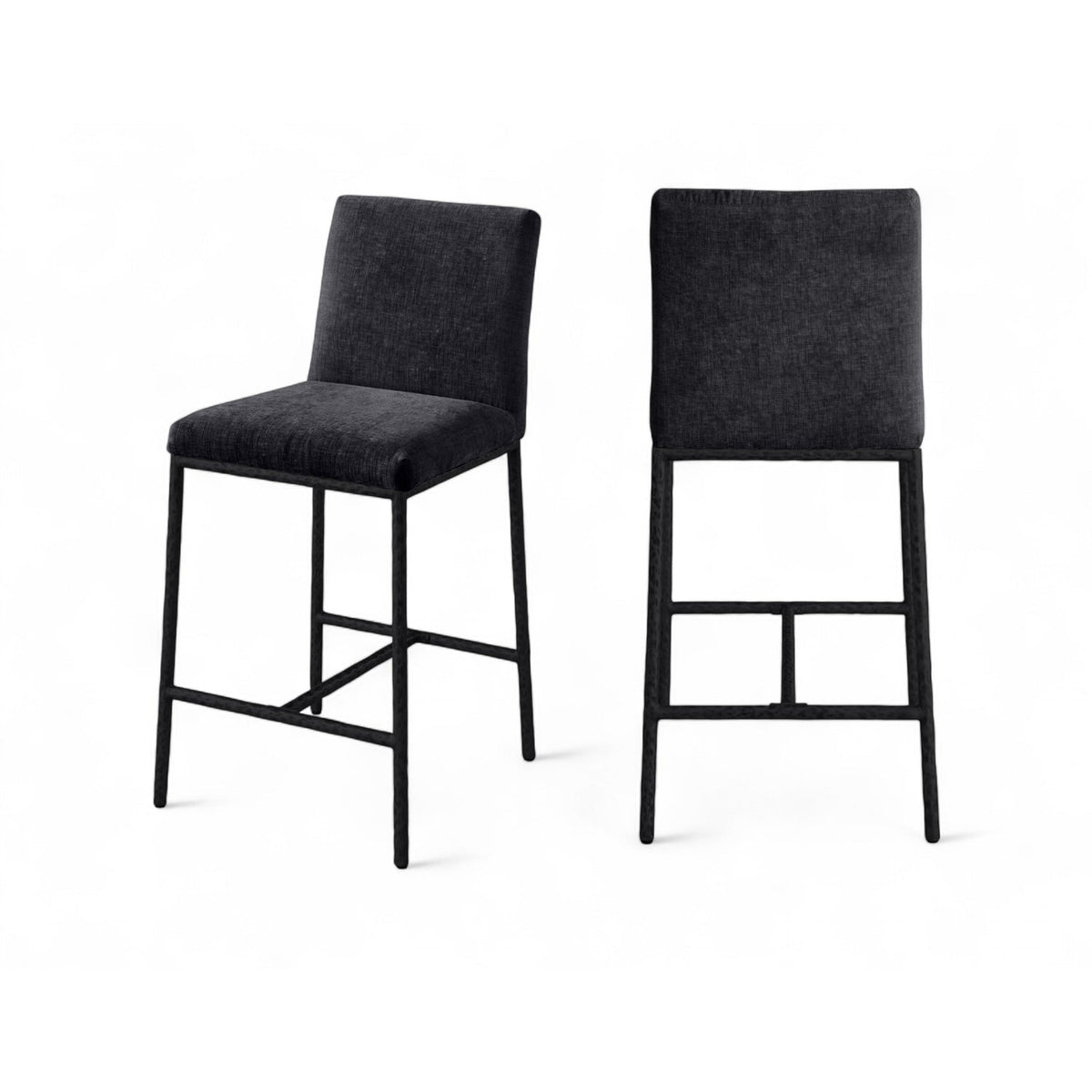 Reeves Black Chenille Fabric Upholstered Counter Stool Set of 2