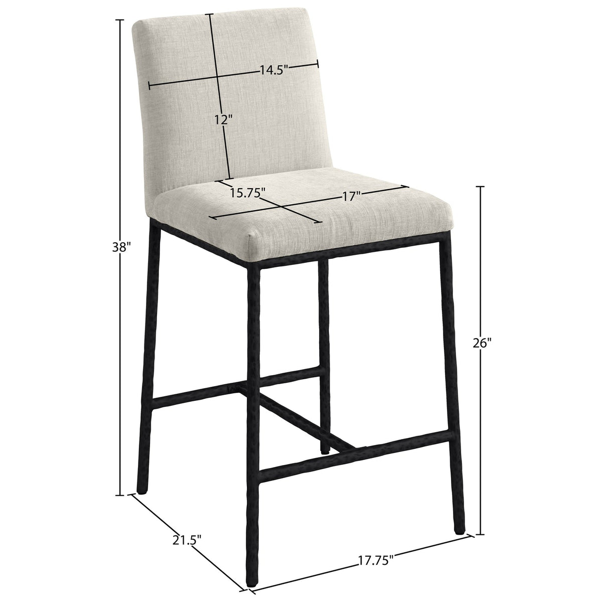 Reeves Cream Chenille Fabric Upholstered Counter Stool Set of 2