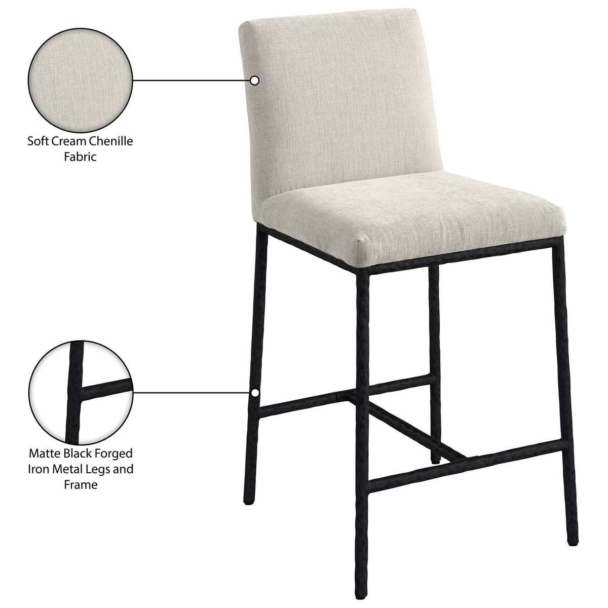 Reeves Cream Chenille Fabric Upholstered Counter Stool Set of 2