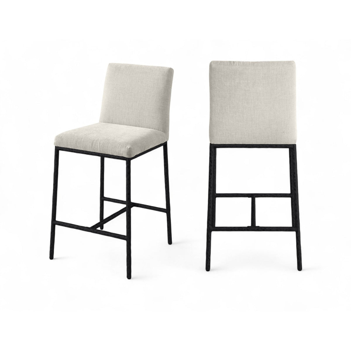Reeves Cream Chenille Fabric Upholstered Counter Stool Set of 2
