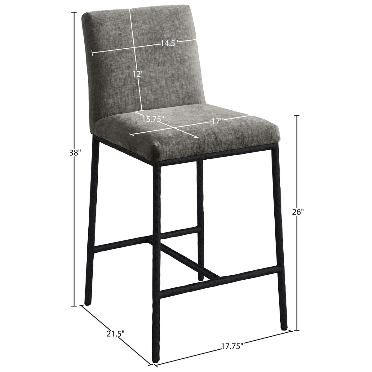Reeves Grey Chenille Fabric Upholstered Counter Stool Set of 2