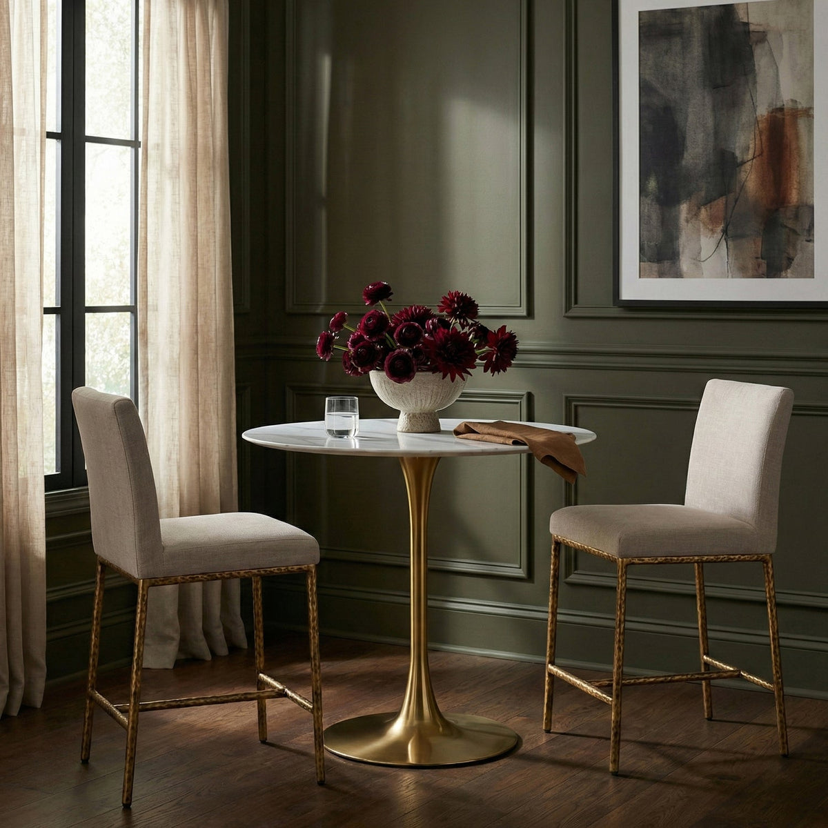 Reeves Beige Chenille Fabric Upholstered Counter Stool Set of 2