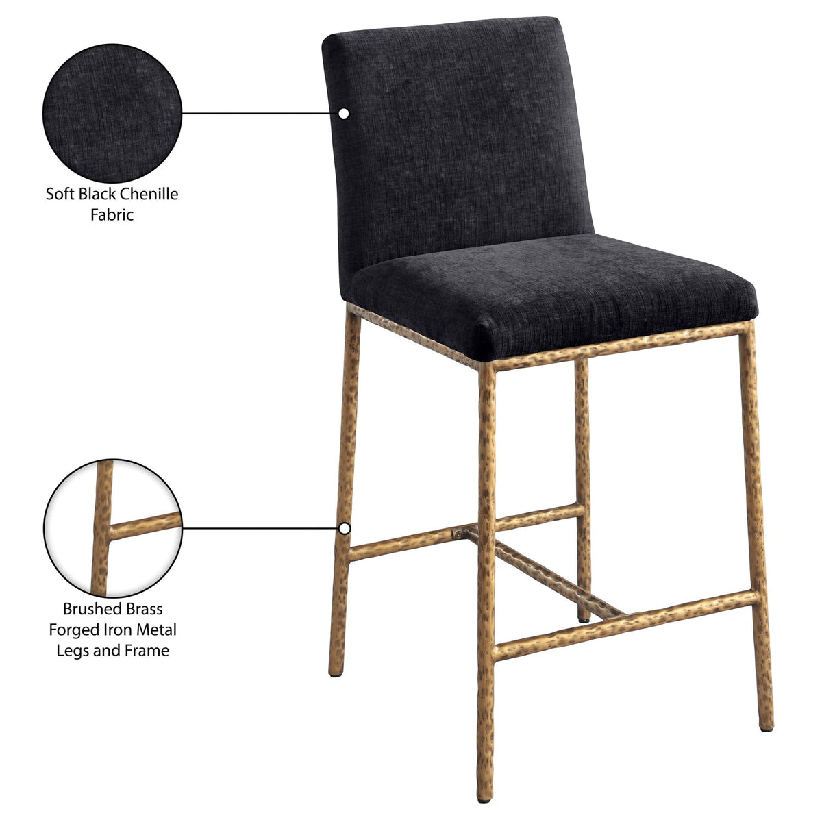 Reeves Black Chenille Fabric Upholstered Counter Stool Set of 2