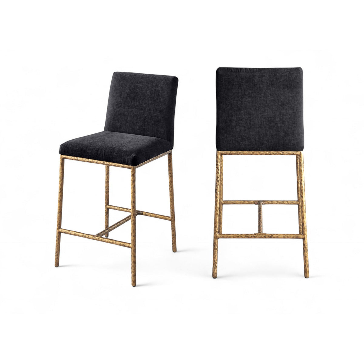 Reeves Black Chenille Fabric Upholstered Counter Stool Set of 2