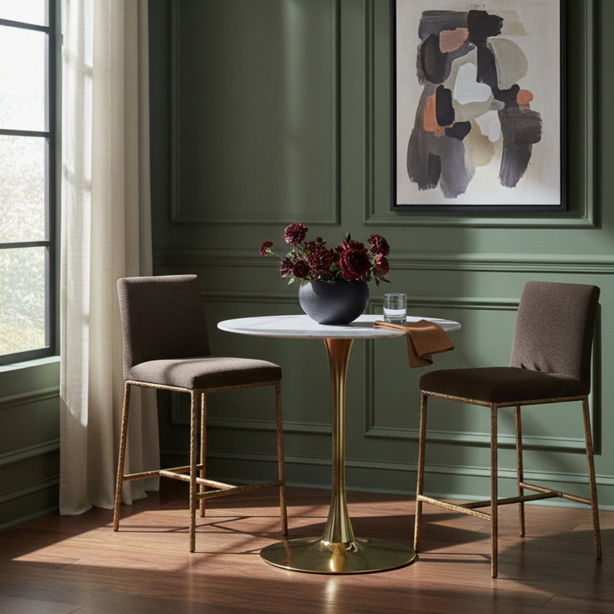 Reeves Brown Chenille Fabric Upholstered Counter Stool Set of 2
