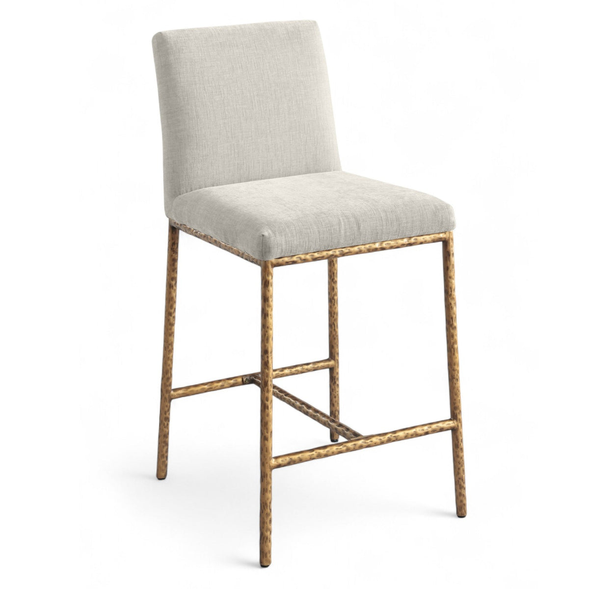 Reeves Cream Chenille Fabric Upholstered Counter Stool, Set of 2 in brushed brass, primary product view