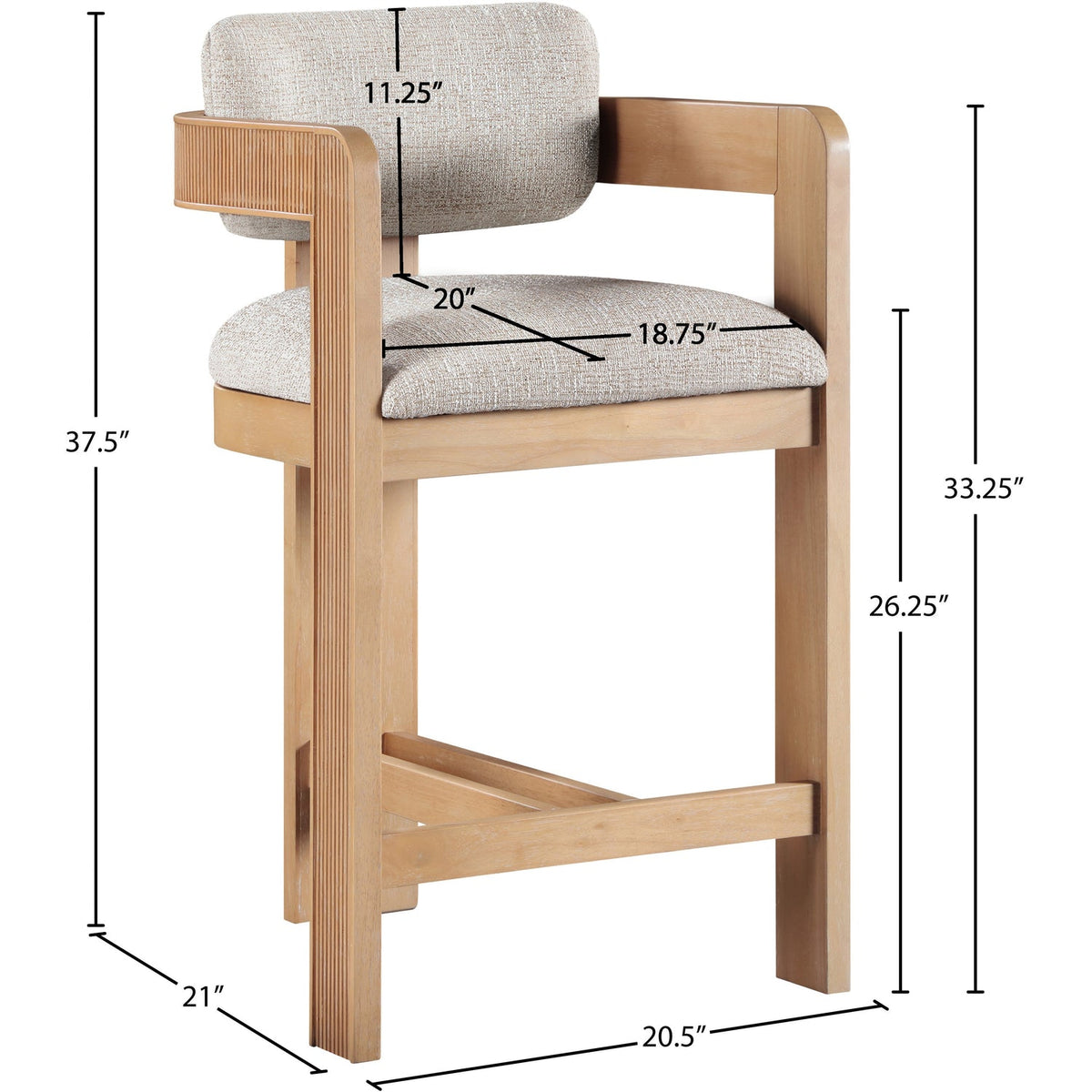 Sacha Beige Linen Textured Fabric Upholstered Counter Stool Set of 2