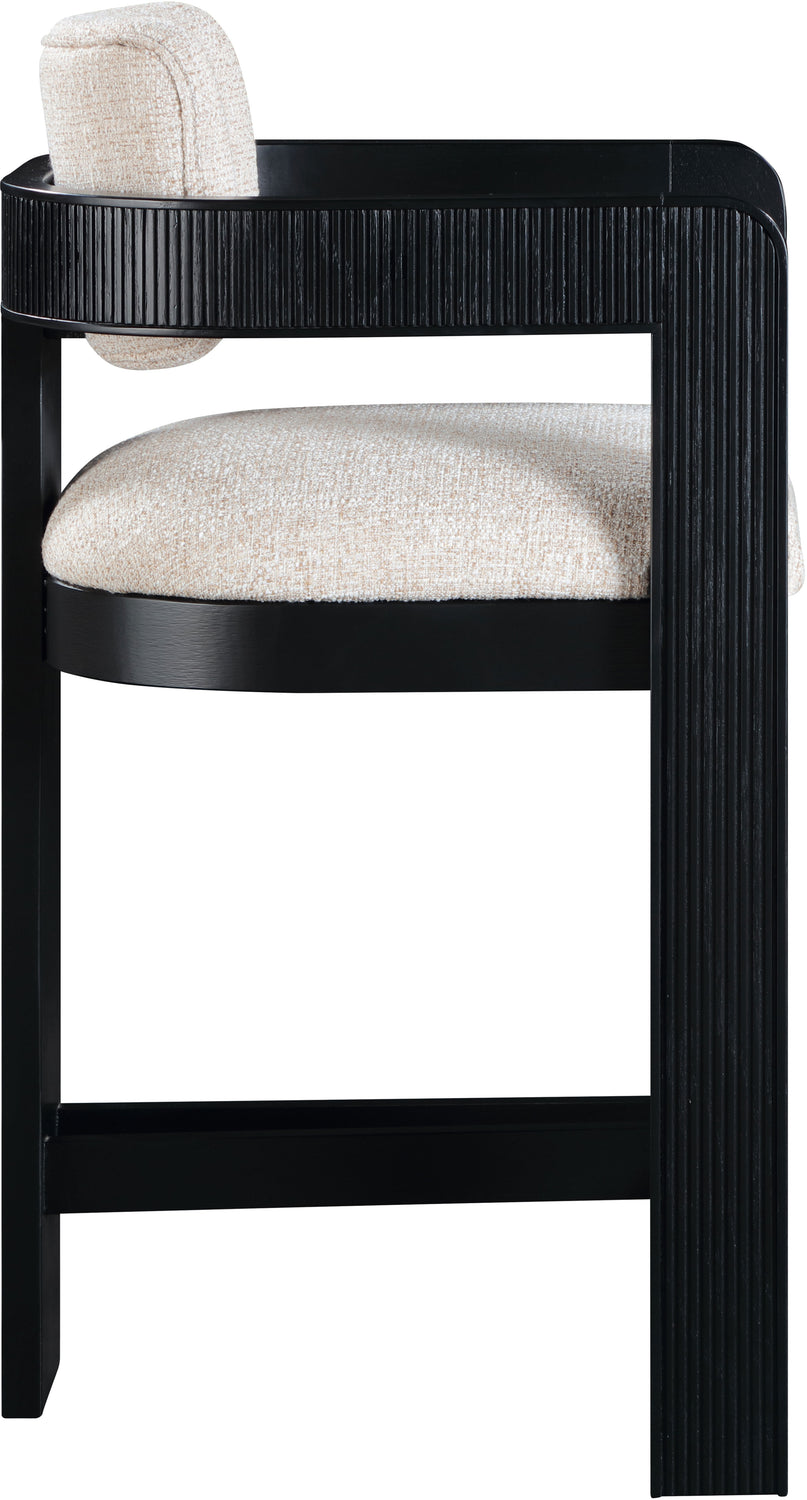 Sacha Beige Linen Textured Fabric Upholstered Counter Stool Set of 2