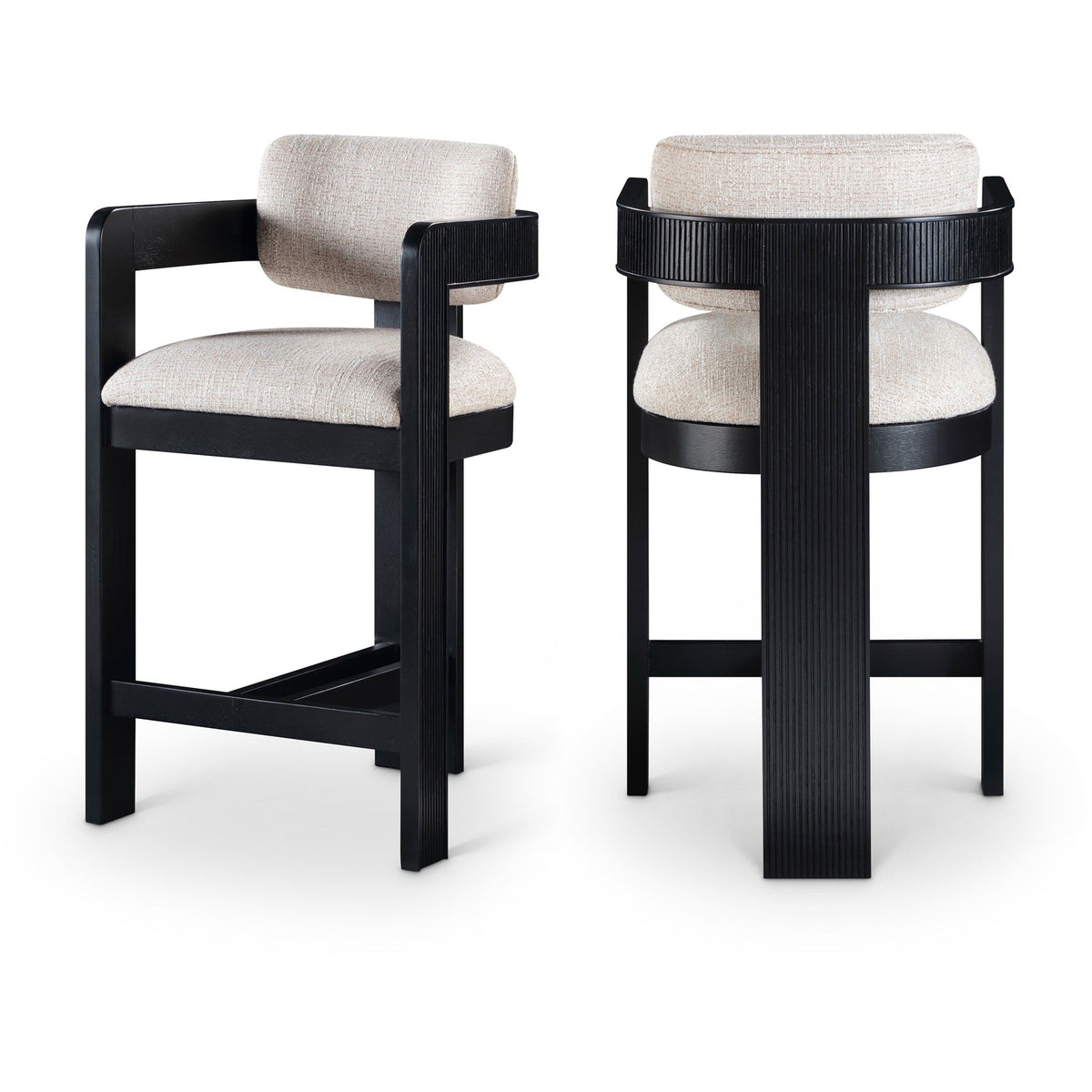 Sacha Beige Linen Textured Fabric Upholstered Counter Stool Set of 2