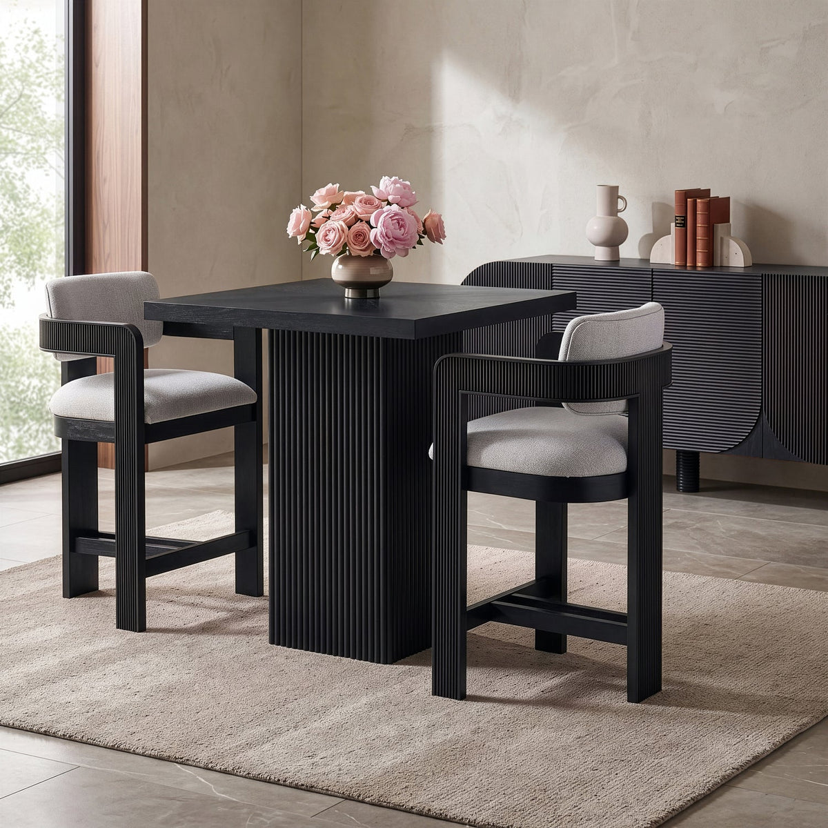 Sacha Grey Linen Textured Fabric Upholstered Counter Stool Set of 2