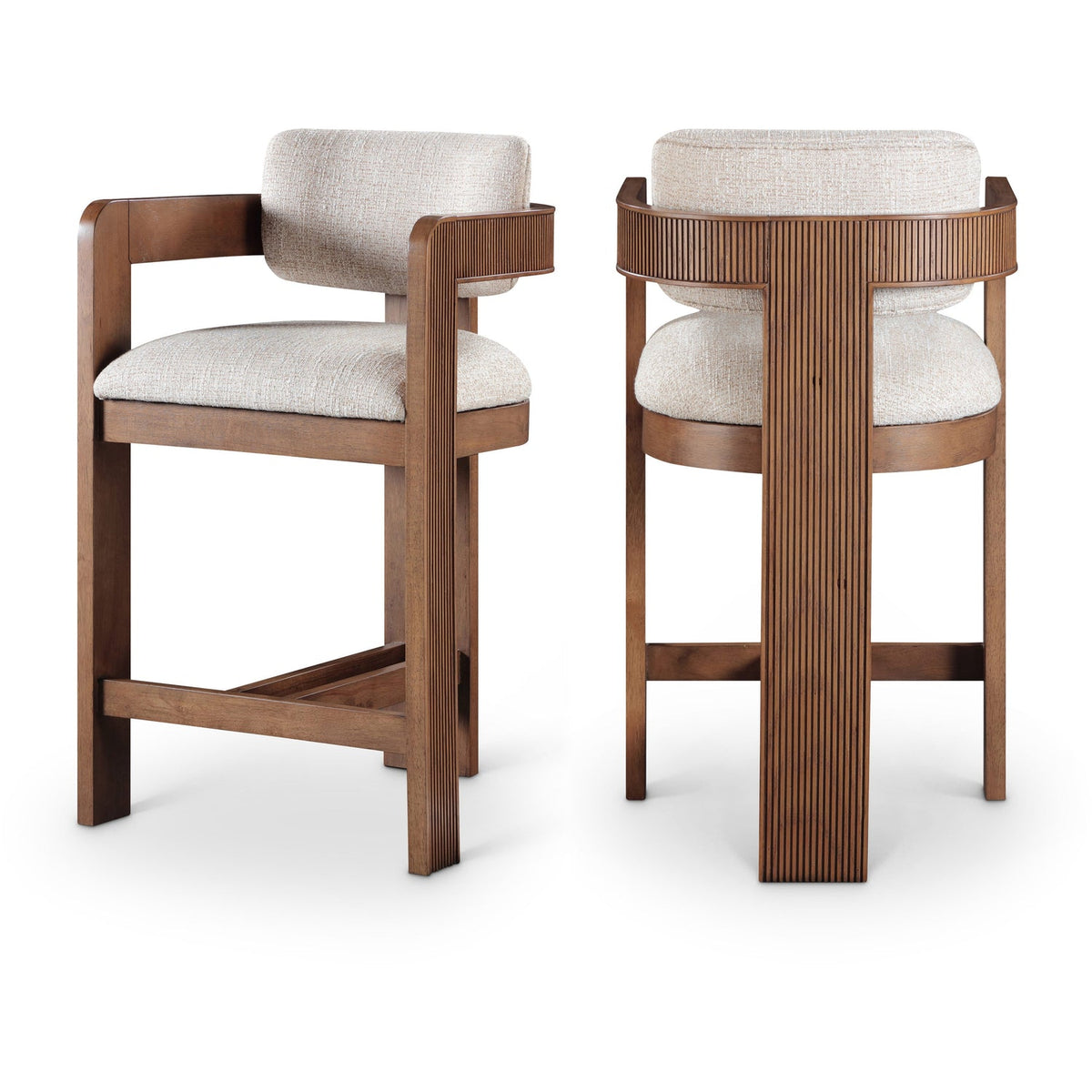 Sacha Beige Linen Textured Fabric Upholstered Counter Stool Set of 2