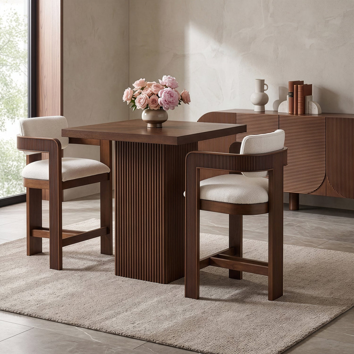 Sacha Cream Linen Textured Fabric Upholstered Counter Stool Set of 2