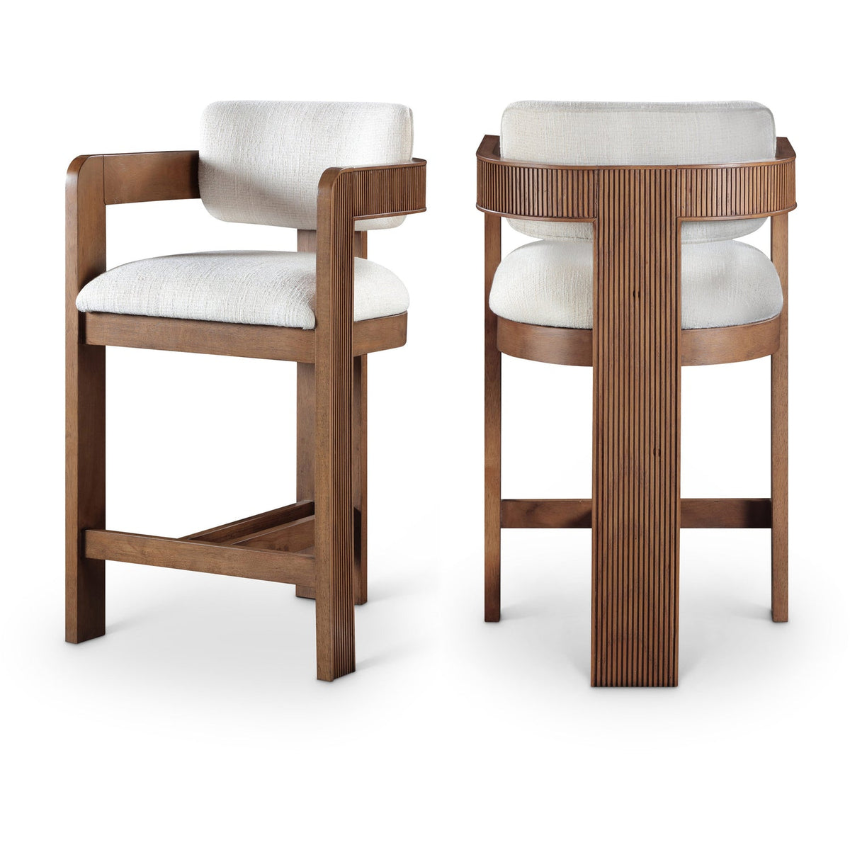 Sacha Cream Linen Textured Fabric Upholstered Counter Stool Set of 2
