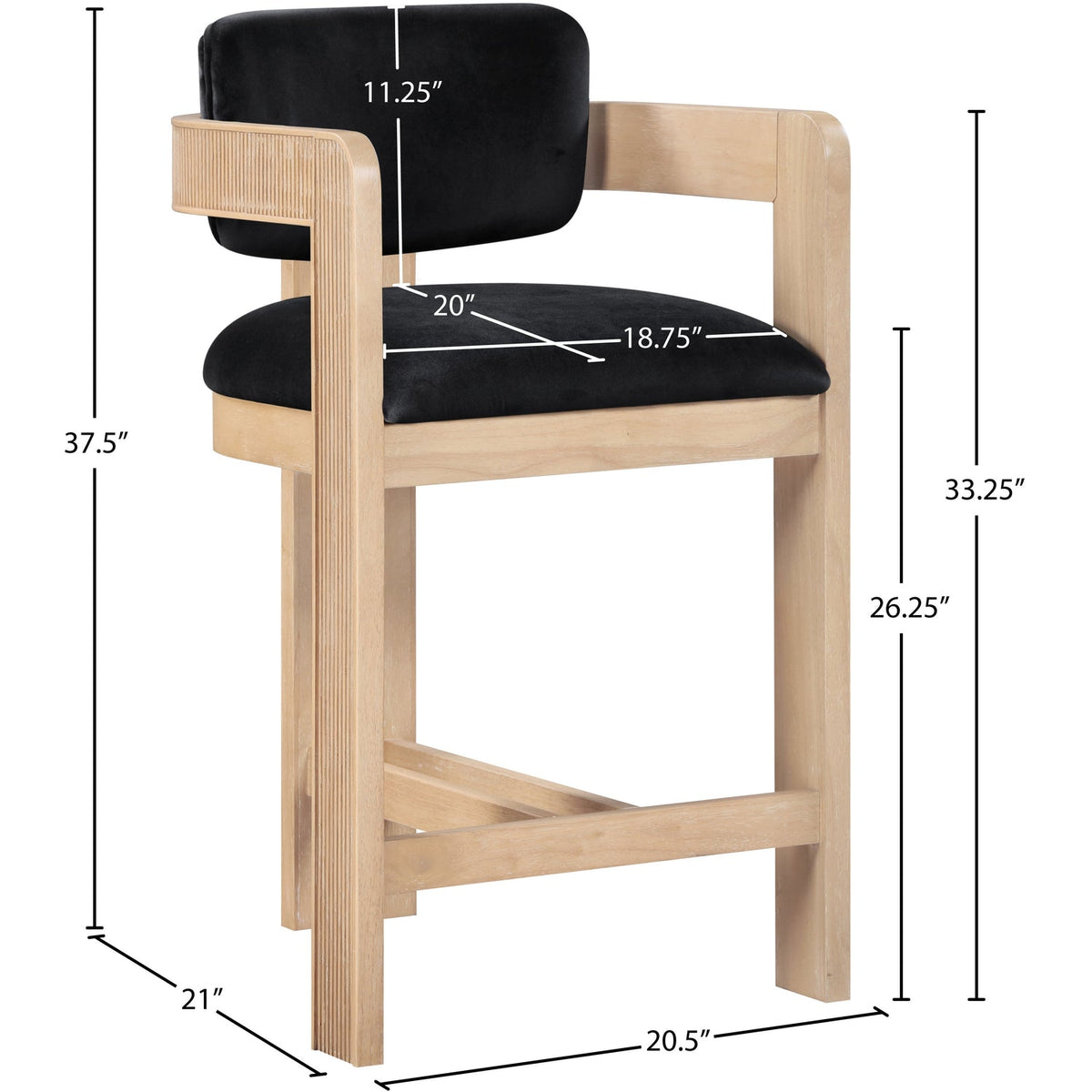 Sacha Black Velvet Upholstered Counter Stool Set of 2