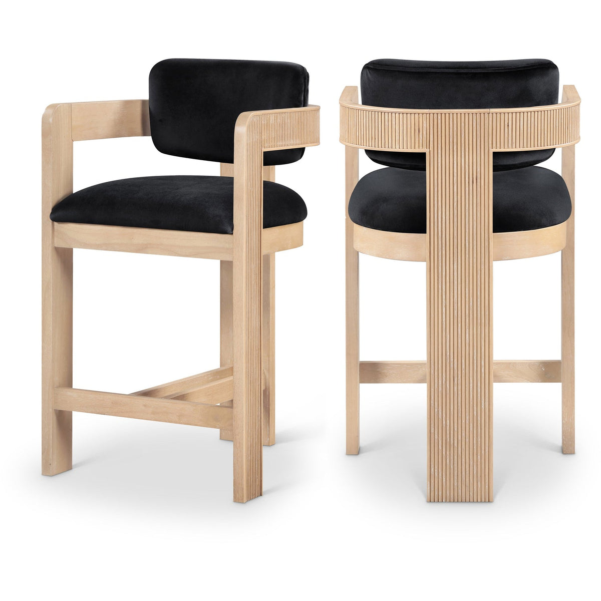 Sacha Black Velvet Upholstered Counter Stool Set of 2