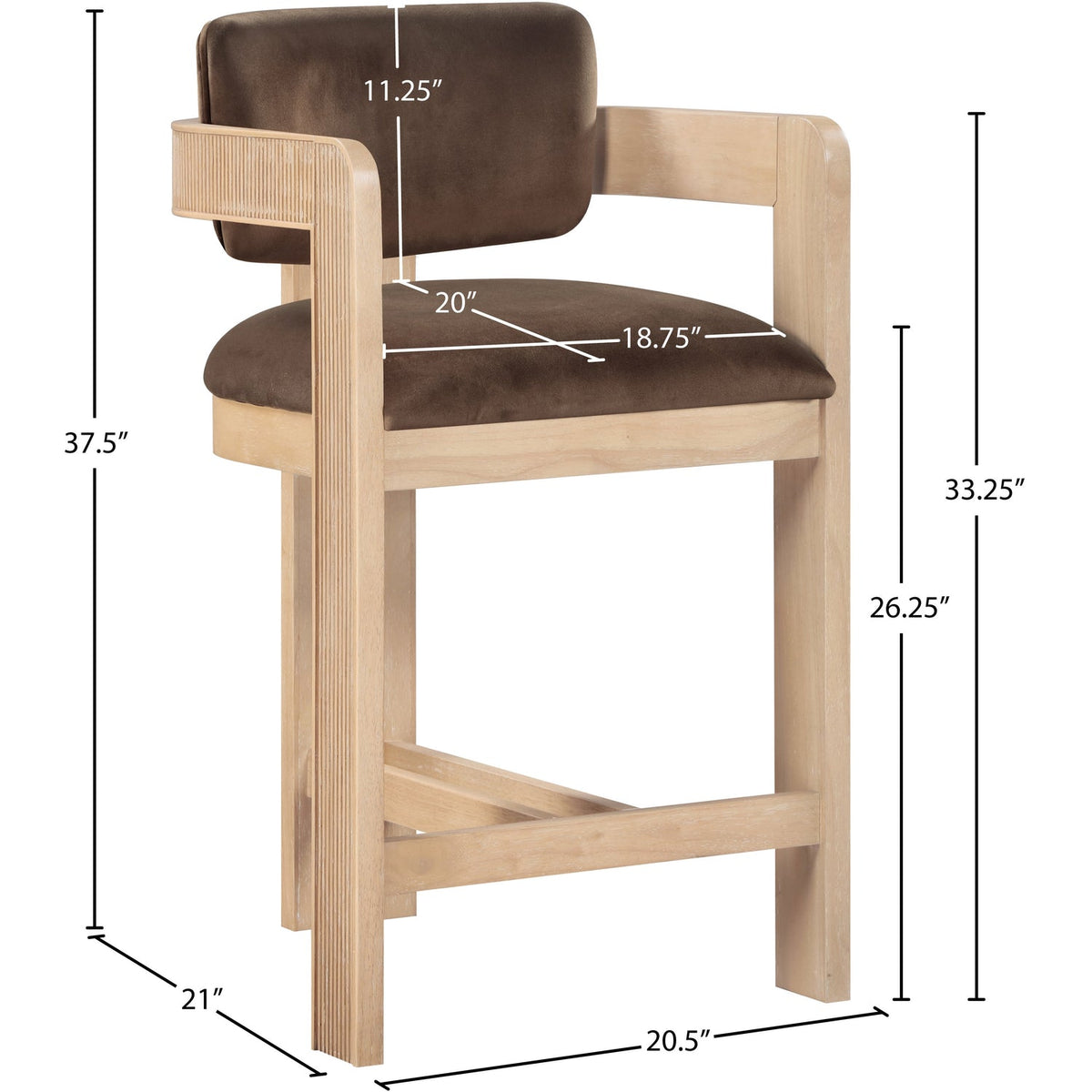 Sacha Brown Velvet Upholstered Counter Stool Set of 2