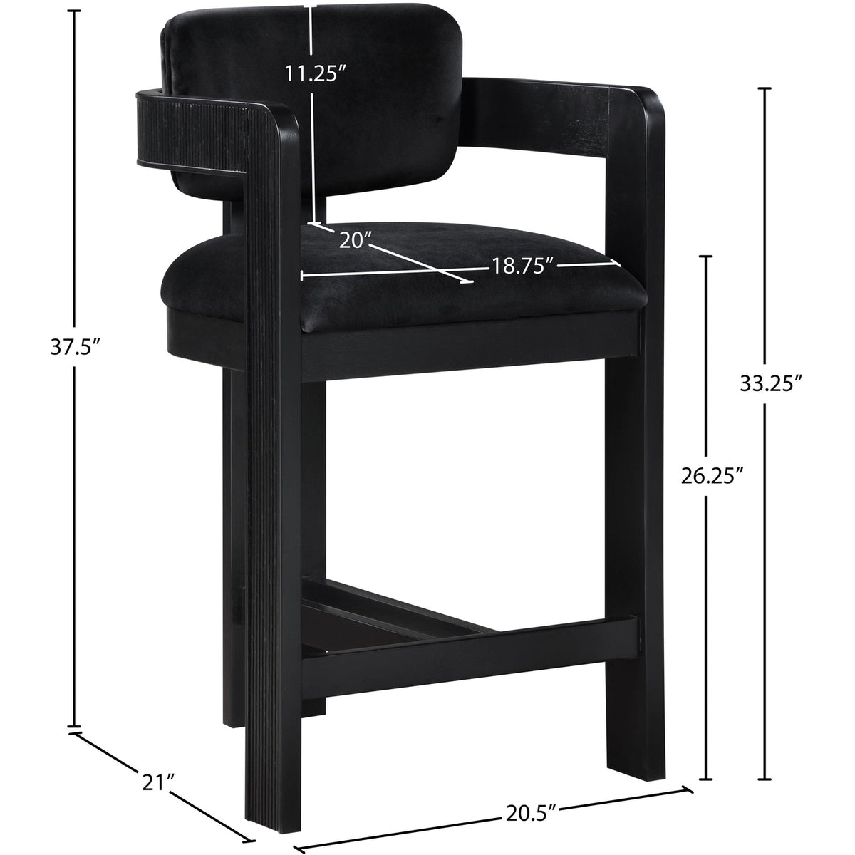 Sacha Black Velvet Upholstered Counter Stool Set of 2