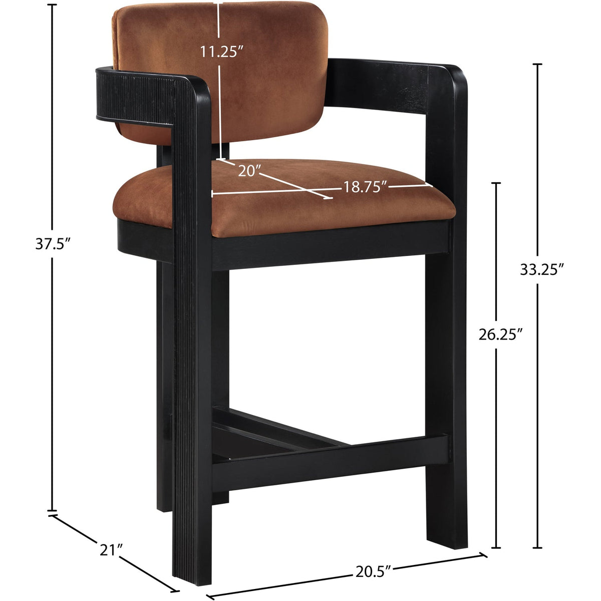 Sacha Cognac Velvet Upholstered Counter Stool Set of 2