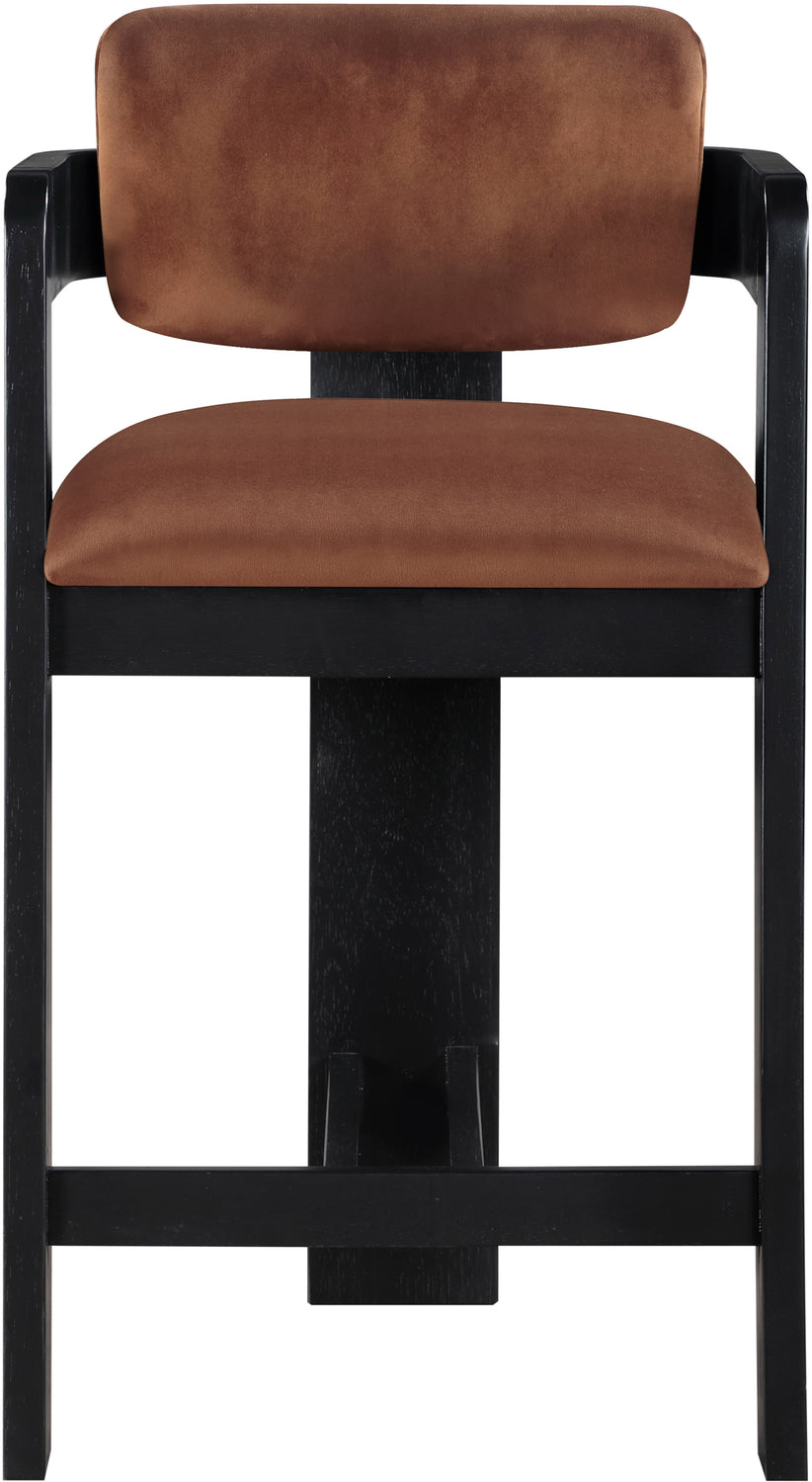 Sacha Cognac Velvet Upholstered Counter Stool Set of 2