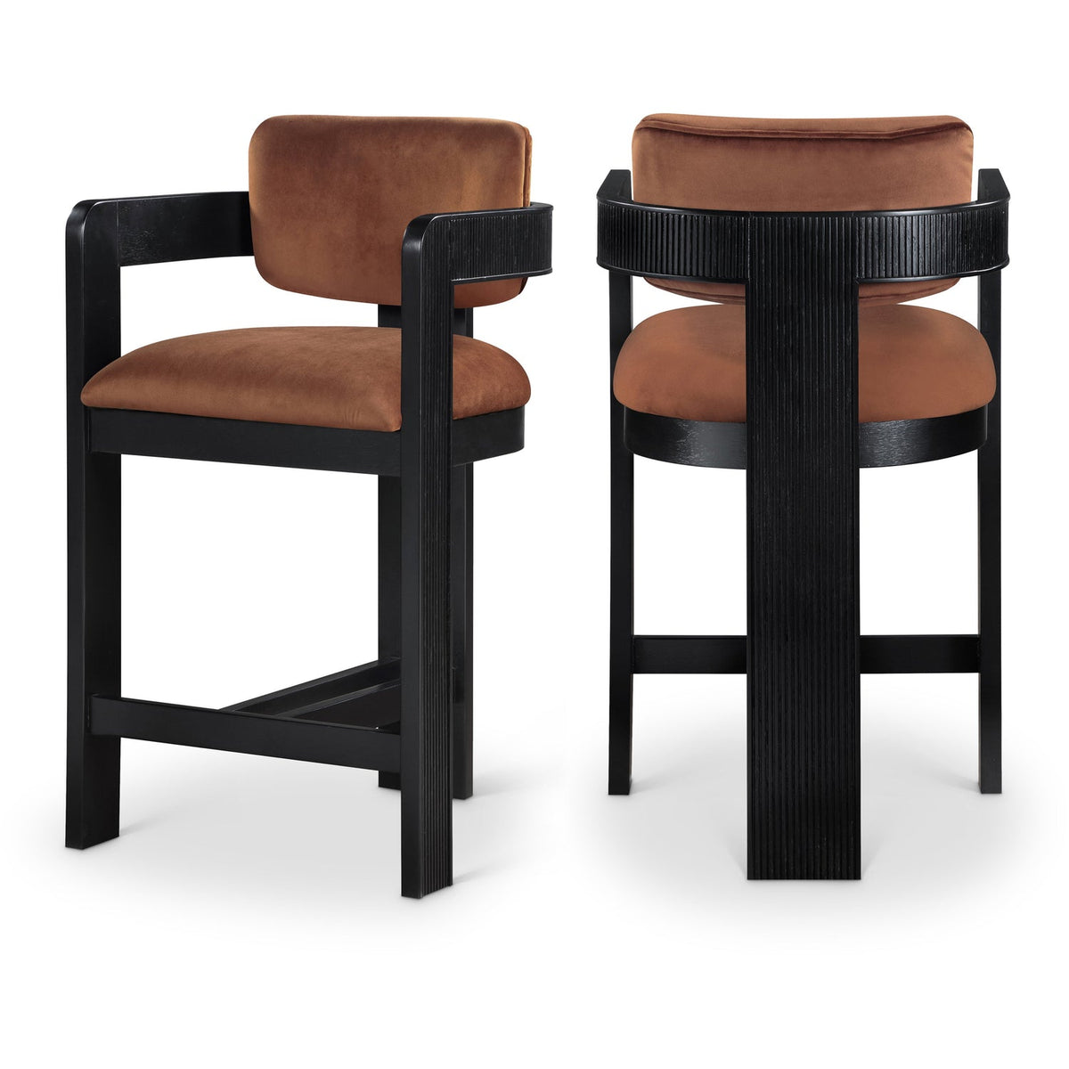 Sacha Cognac Velvet Upholstered Counter Stool Set of 2