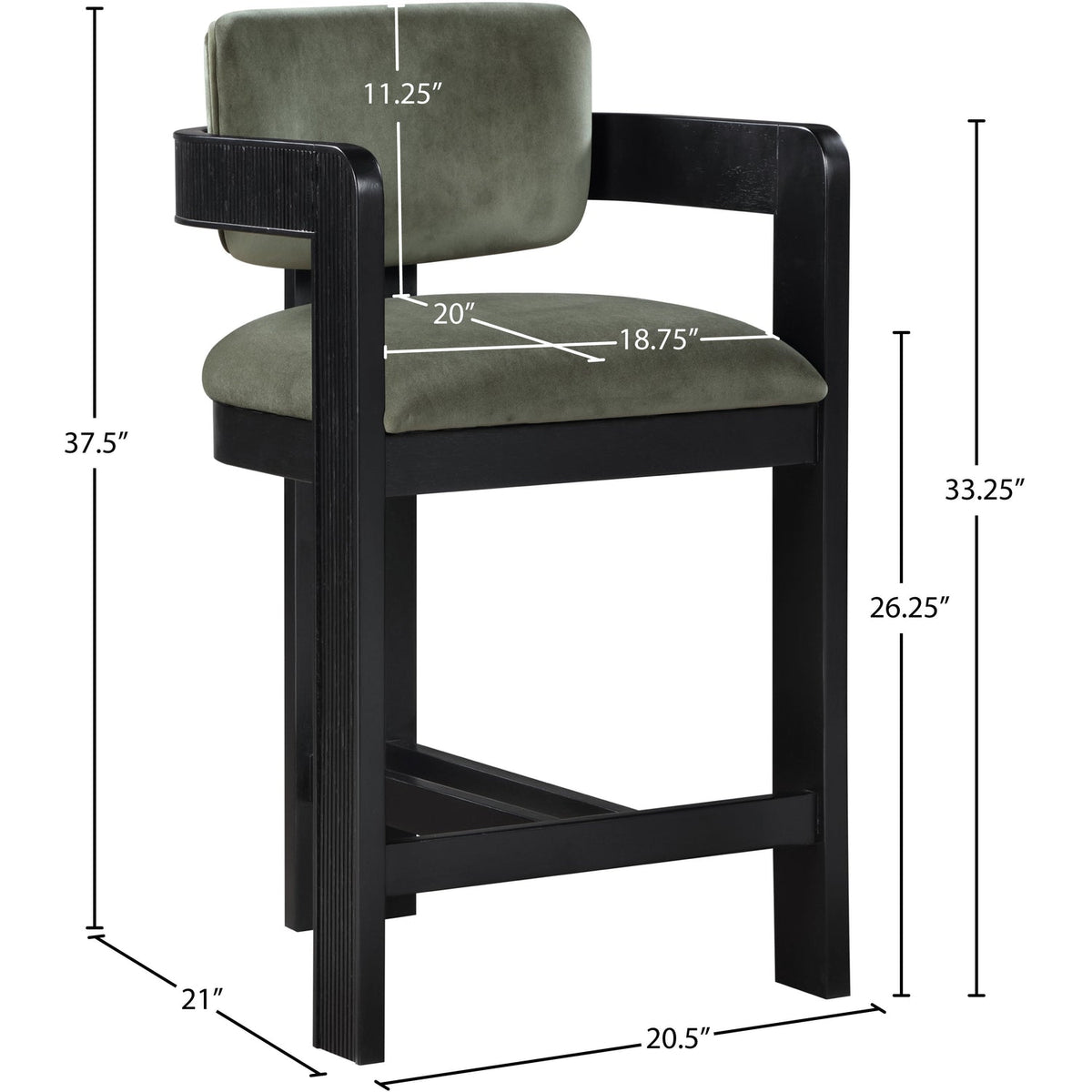 Sacha Green Velvet Upholstered Counter Stool Set of 2
