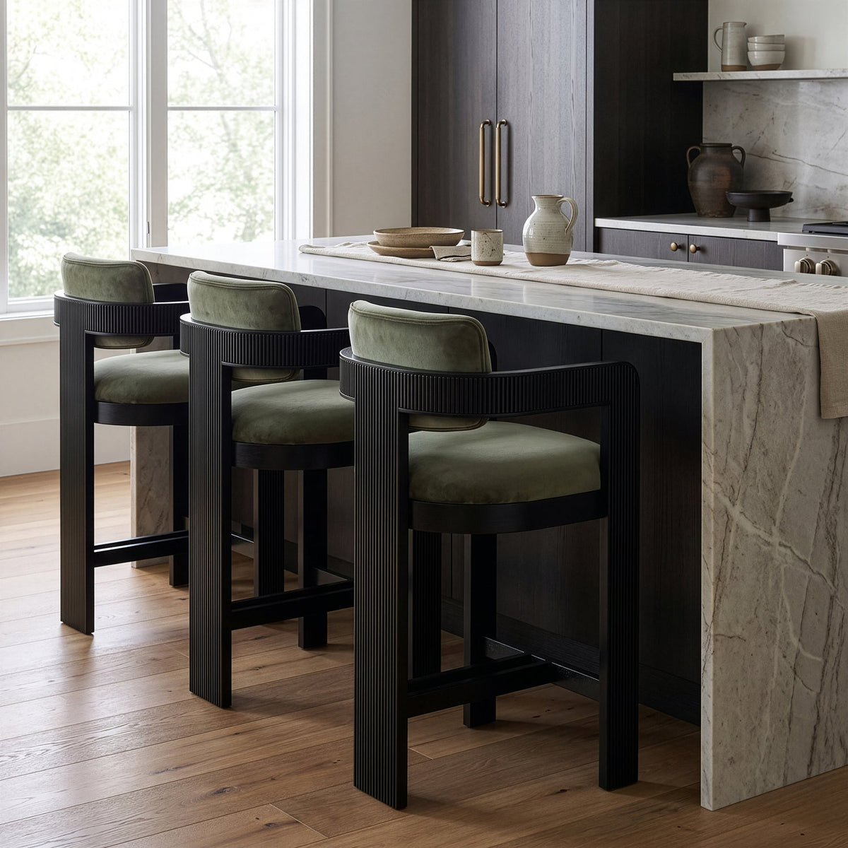 Sacha Green Velvet Upholstered Counter Stool Set of 2