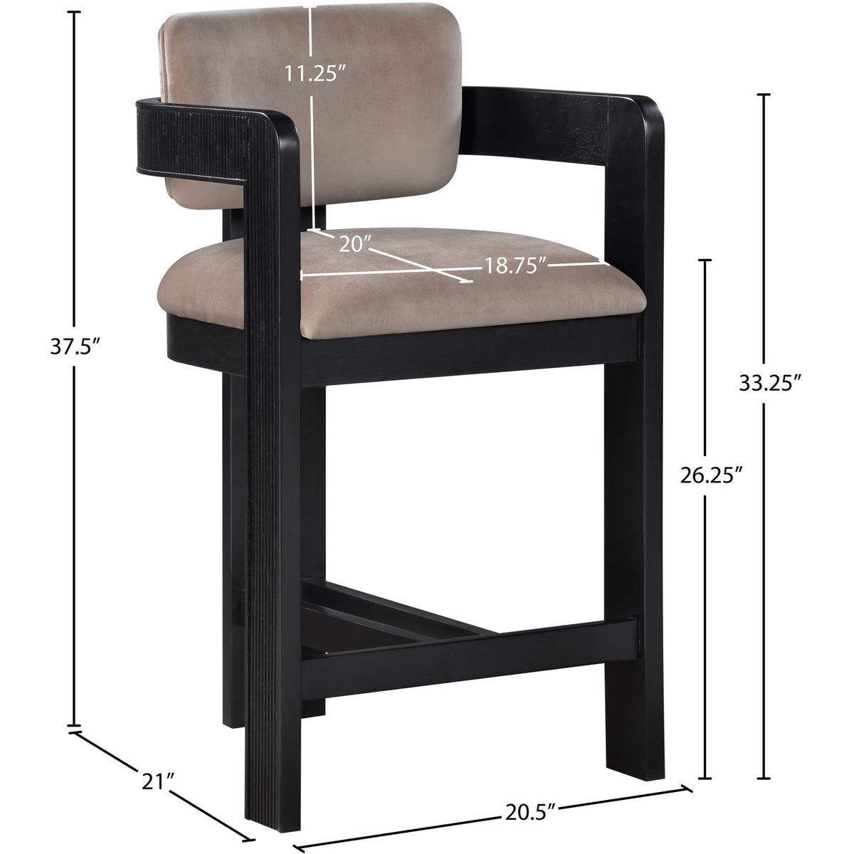 Sacha Taupe Velvet Upholstered Counter Stool Set of 2