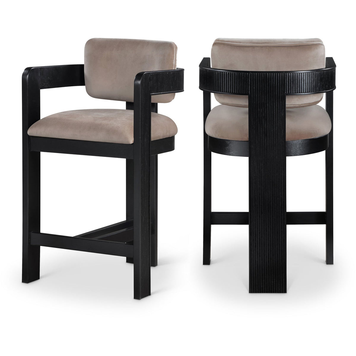 Sacha Taupe Velvet Upholstered Counter Stool Set of 2