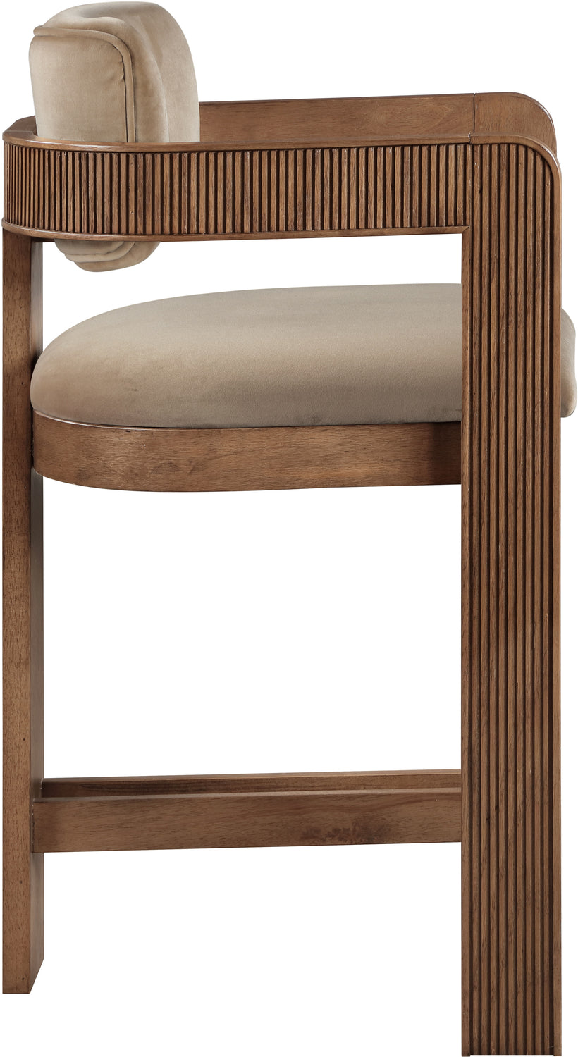 Sacha Beige Velvet Upholstered Counter Stool Set of 2