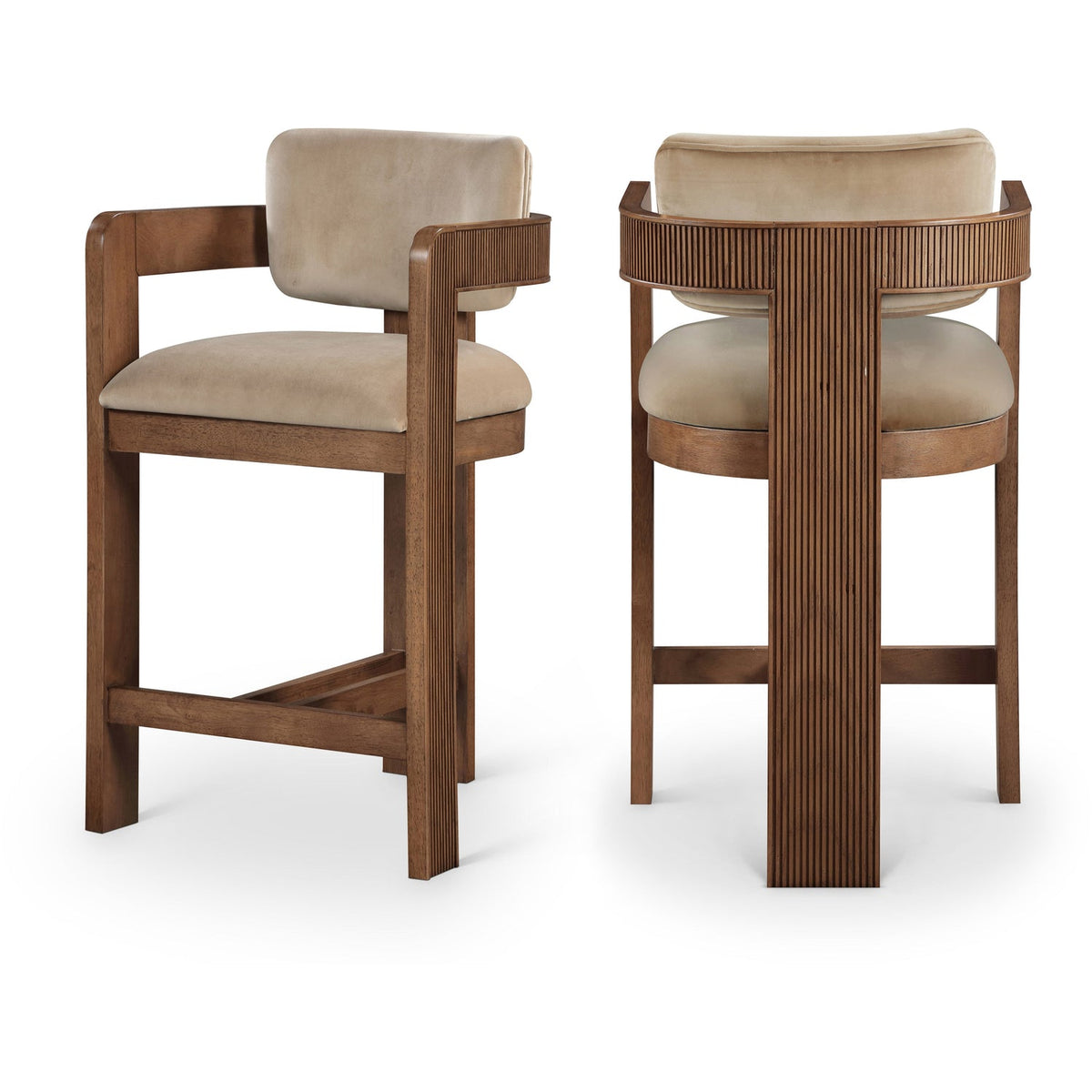 Sacha Beige Velvet Upholstered Counter Stool Set of 2