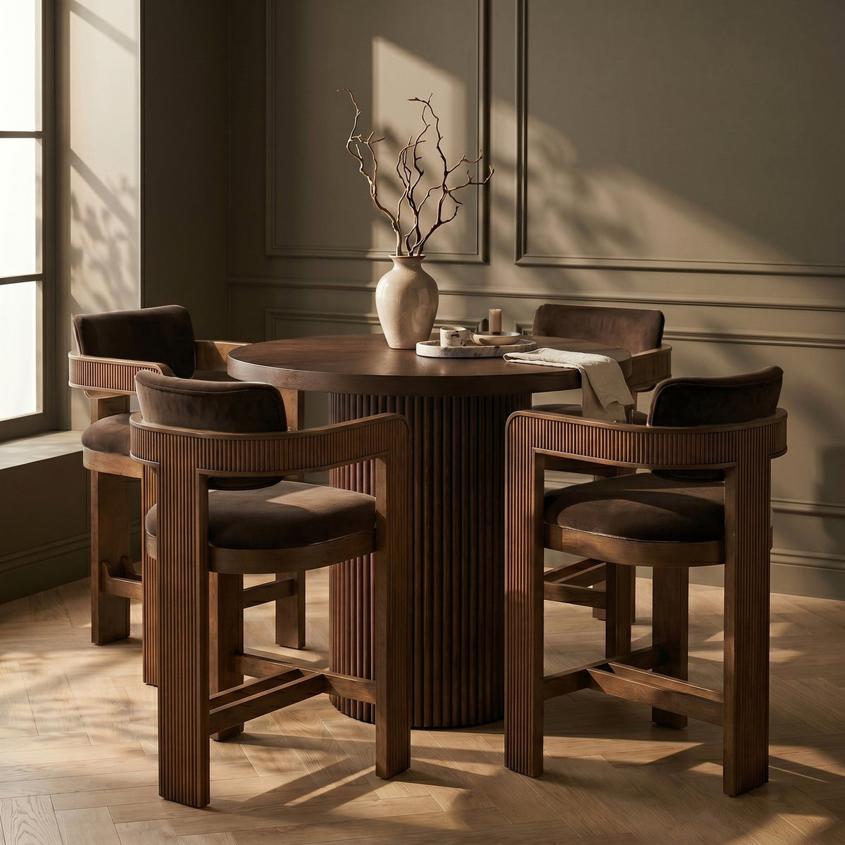 Sacha Brown Velvet Upholstered Counter Stool Set of 2