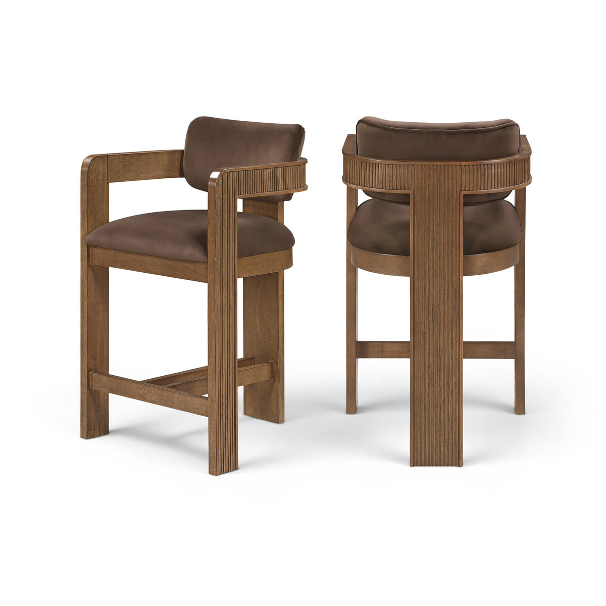 Sacha Brown Velvet Upholstered Counter Stool Set of 2