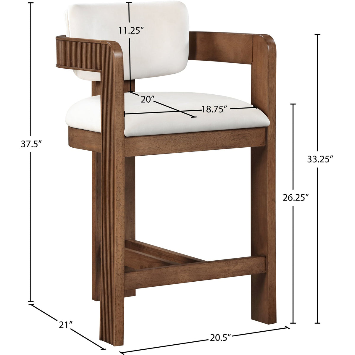 Sacha Cream Velvet Upholstered Counter Stool Set of 2
