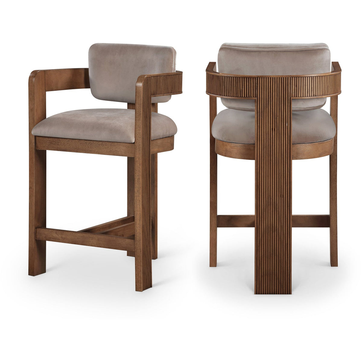 Sacha Taupe Velvet Upholstered Counter Stool Set of 2