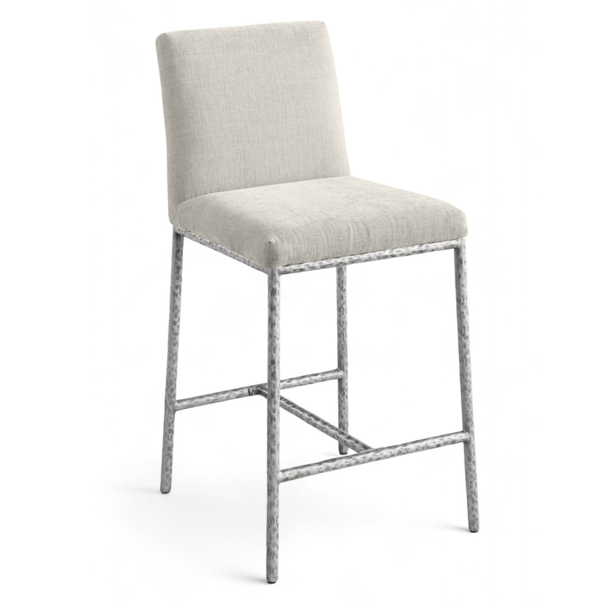 Reeves Cream Chenille Fabric Upholstered Counter Stool, Set of 2 in brushed silver, primary product view