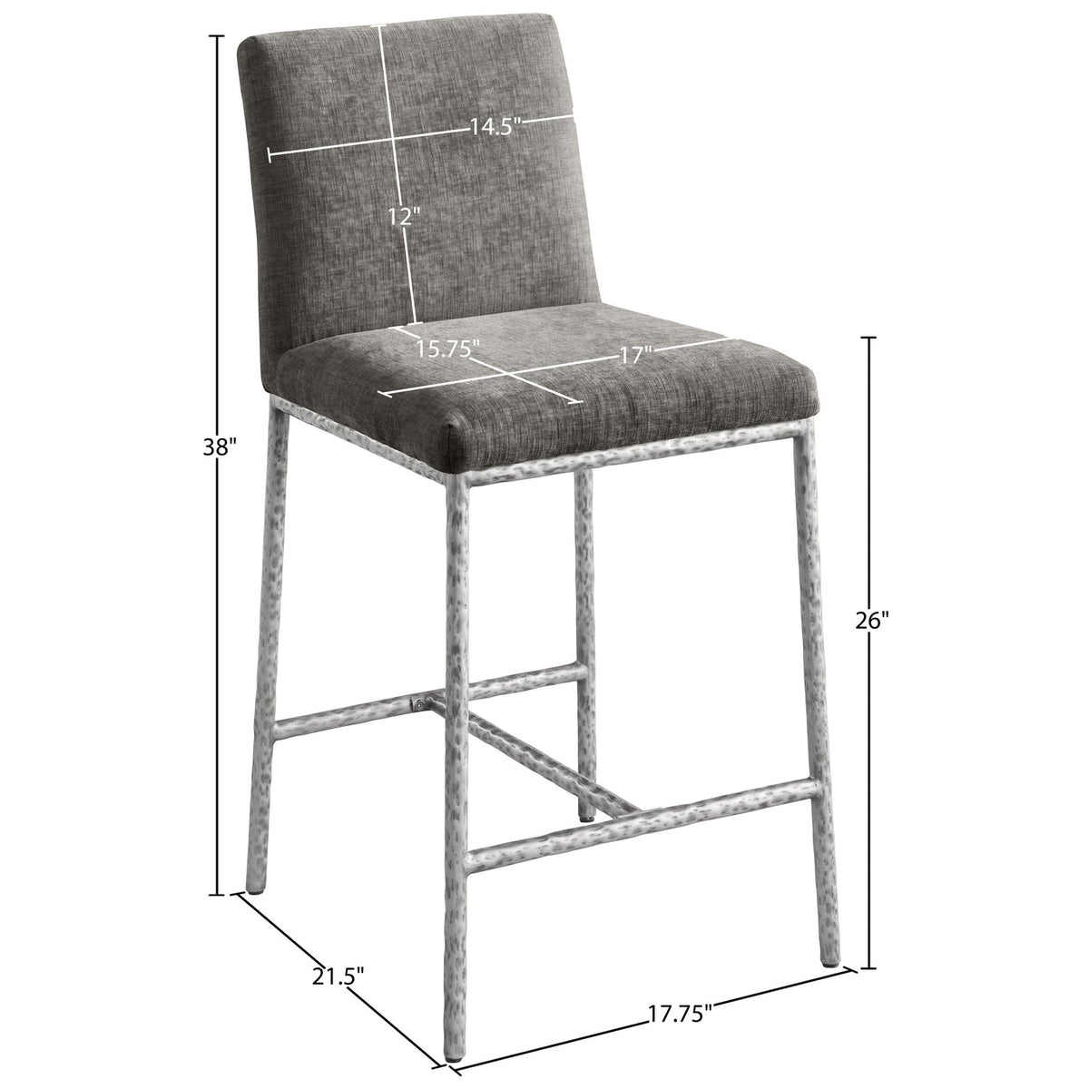 Reeves Grey Chenille Fabric Upholstered Counter Stool Set of 2
