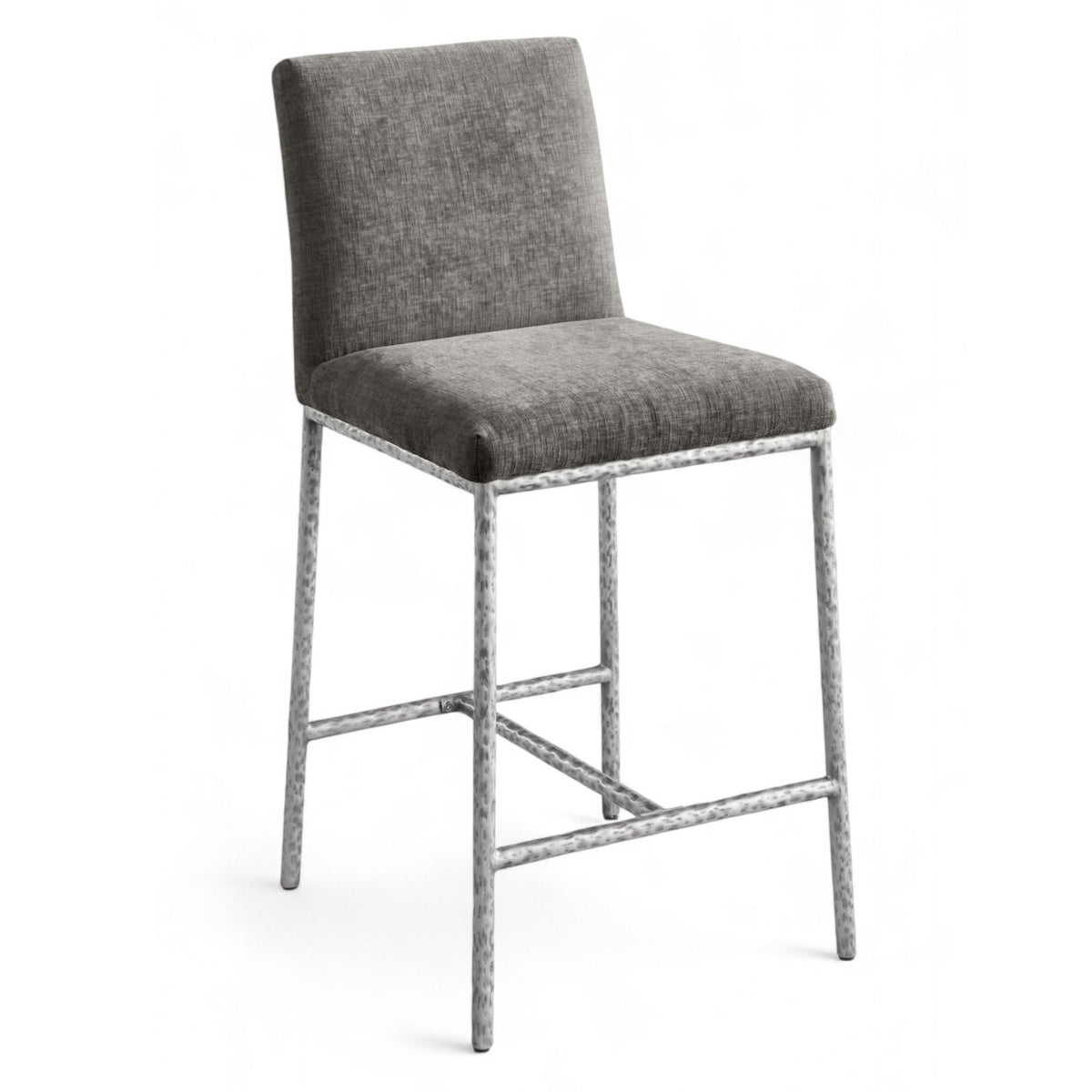 Reeves Grey Chenille Fabric Upholstered Counter Stool, Set of 2 in brushed silver, primary product view