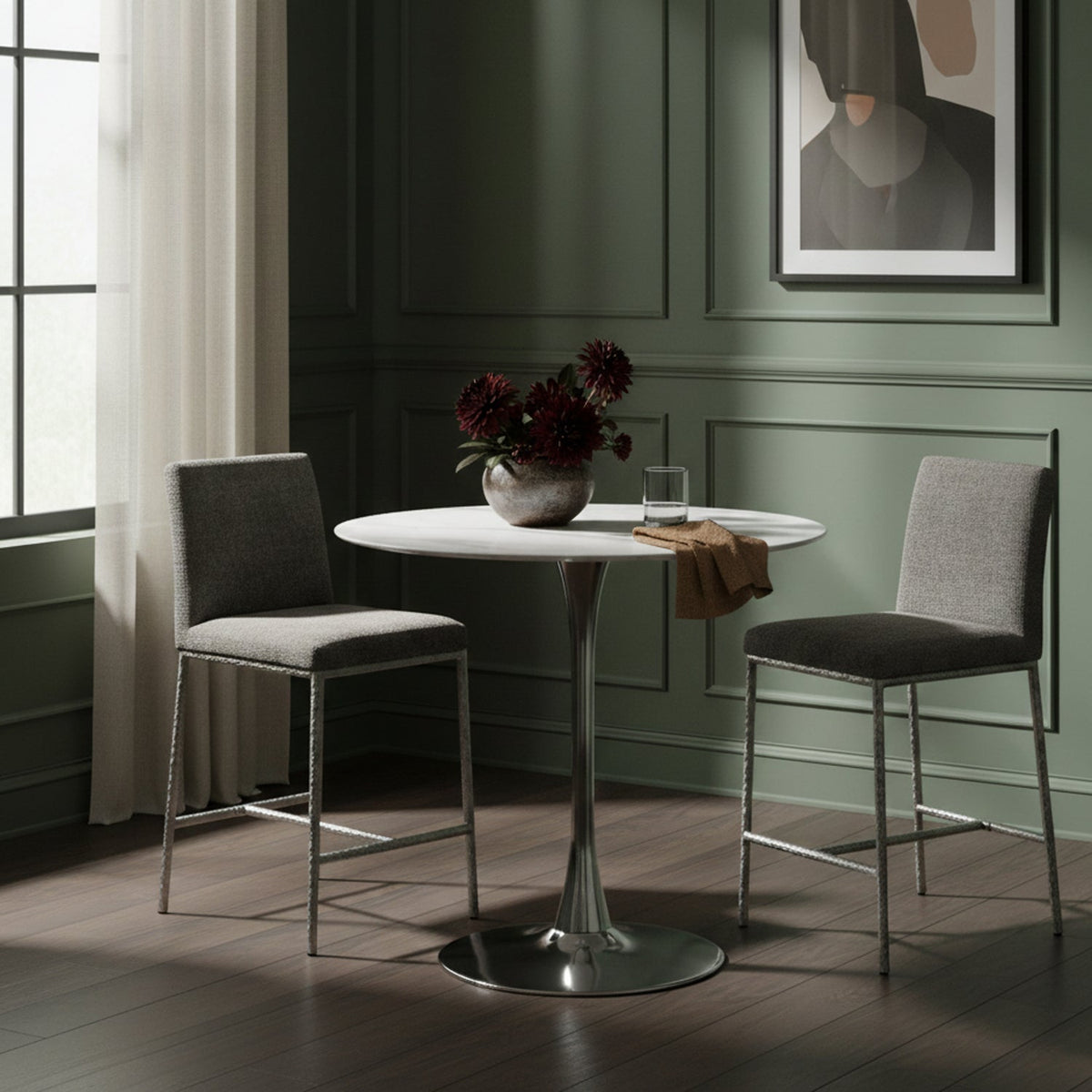 Reeves Grey Chenille Fabric Upholstered Counter Stool Set of 2