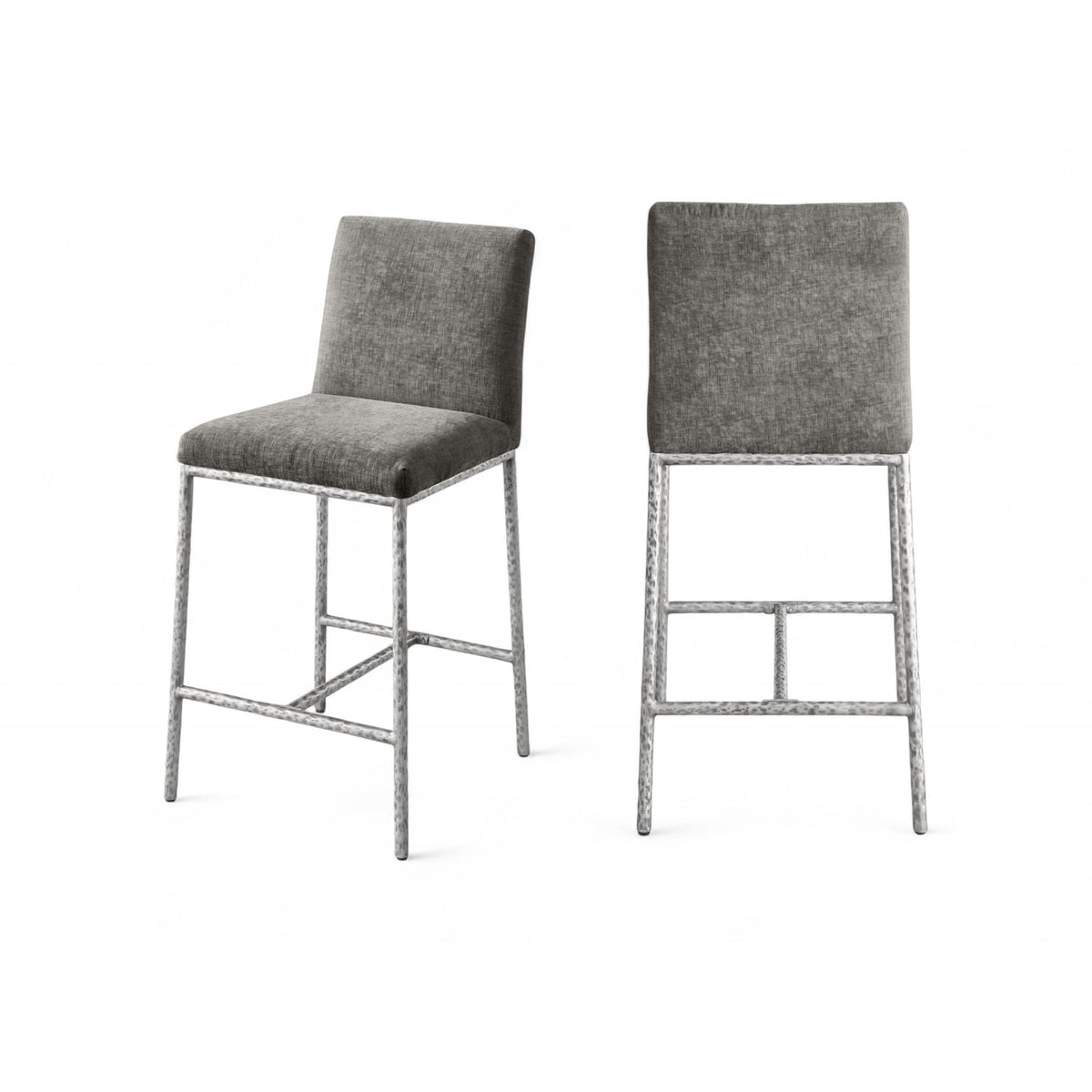 Reeves Grey Chenille Fabric Upholstered Counter Stool Set of 2