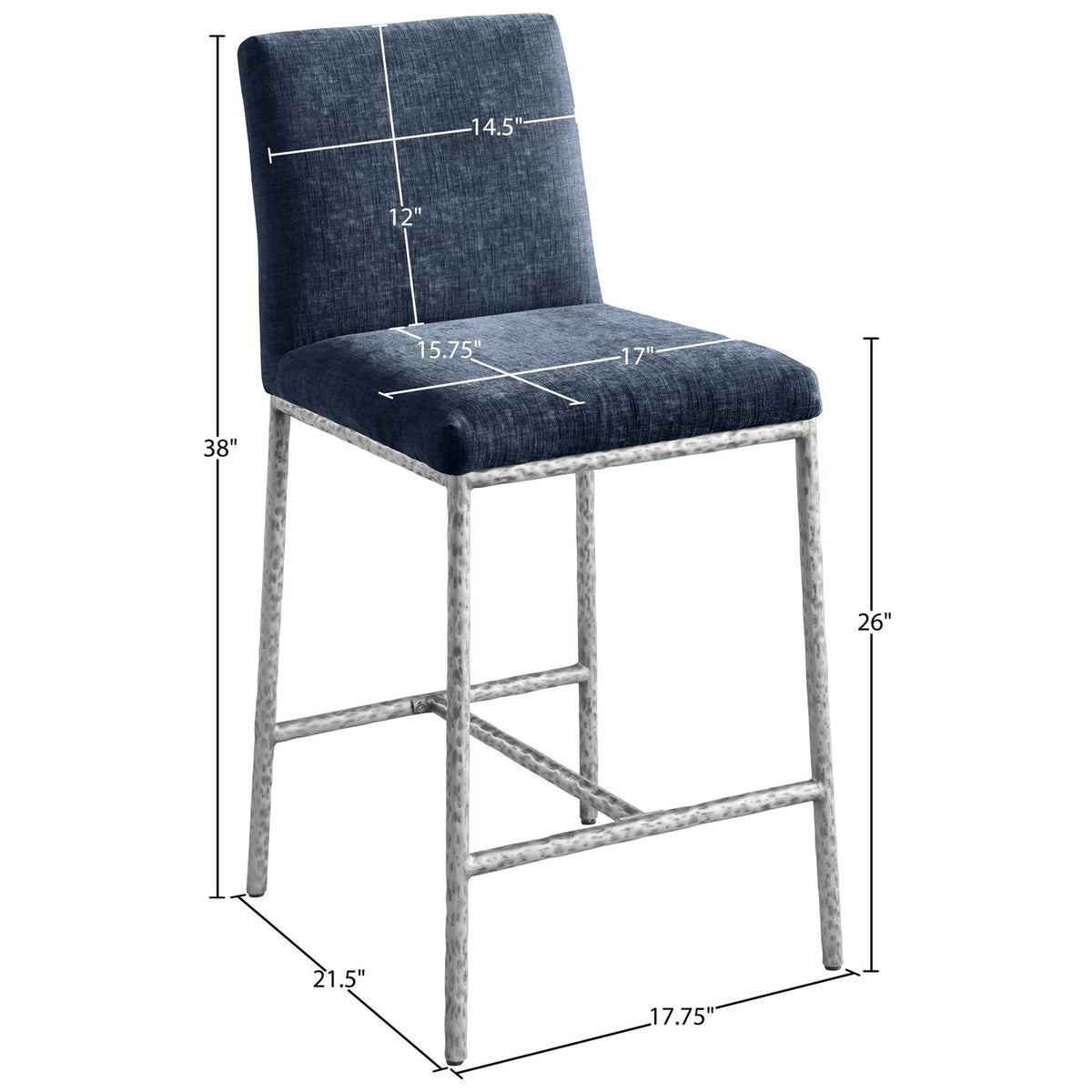 Reeves Navy Chenille Fabric Upholstered Counter Stool Set of 2