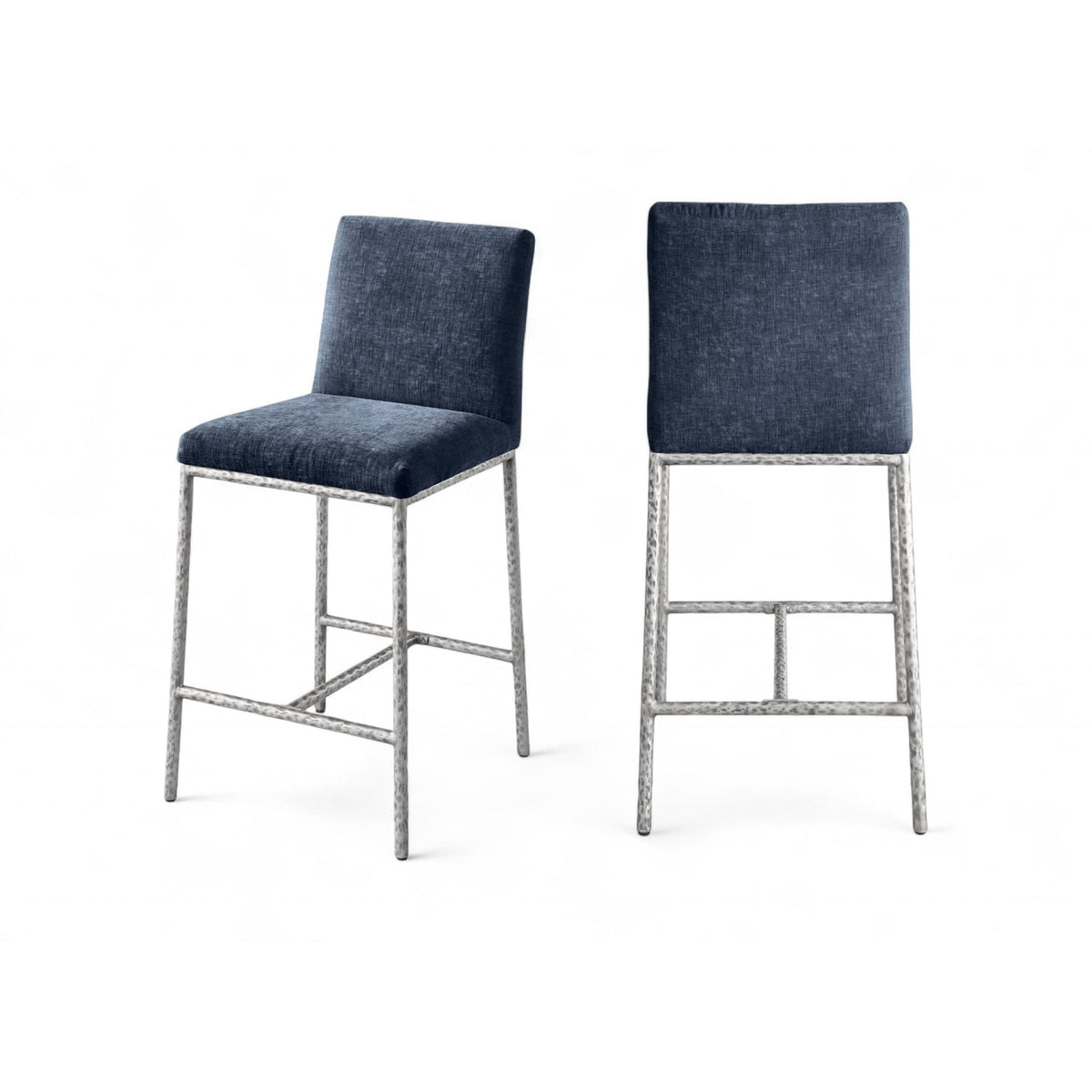 Reeves Navy Chenille Fabric Upholstered Counter Stool Set of 2