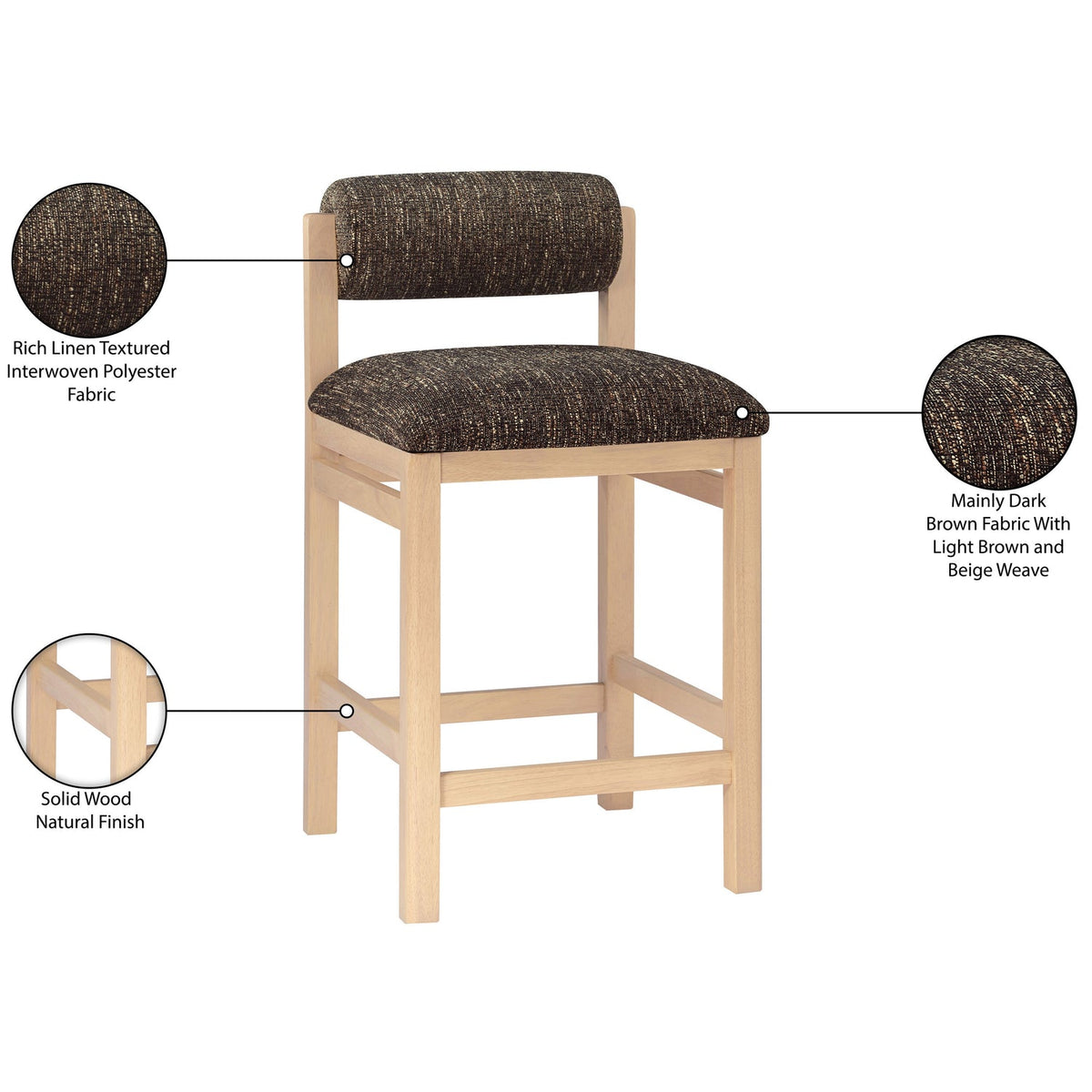 Roundhill Brown Linen Textured Fabric Upholstered Counter Stool Set of 2