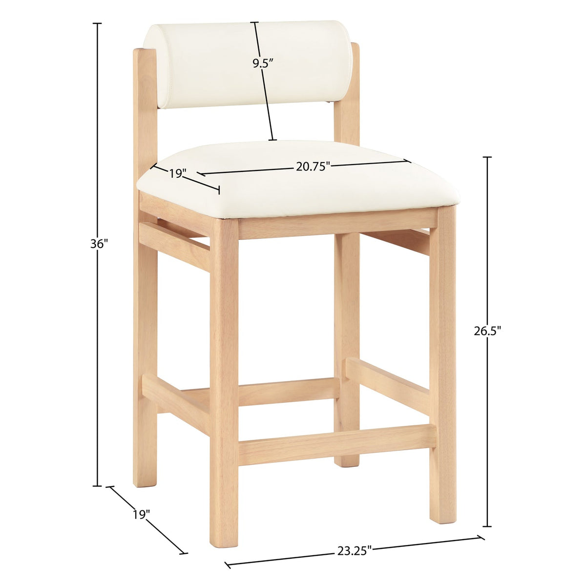 Roundhill Cream Vegan Leather Upholstered Counter Stool Set of 2