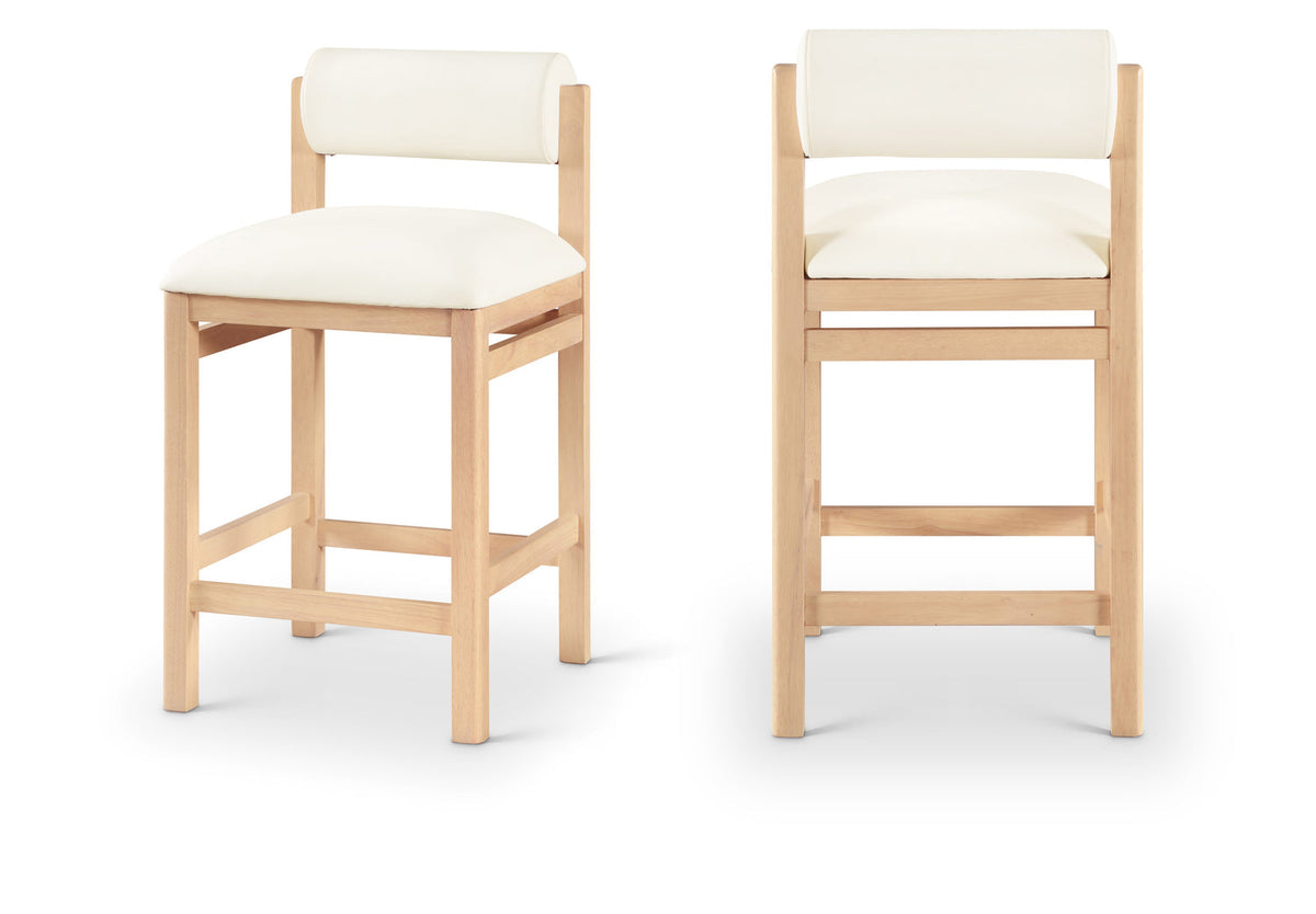 Roundhill Cream Vegan Leather Upholstered Counter Stool Set of 2