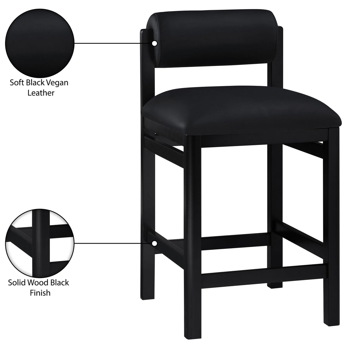 Roundhill Black Vegan Leather Upholstered Counter Stool Set of 2