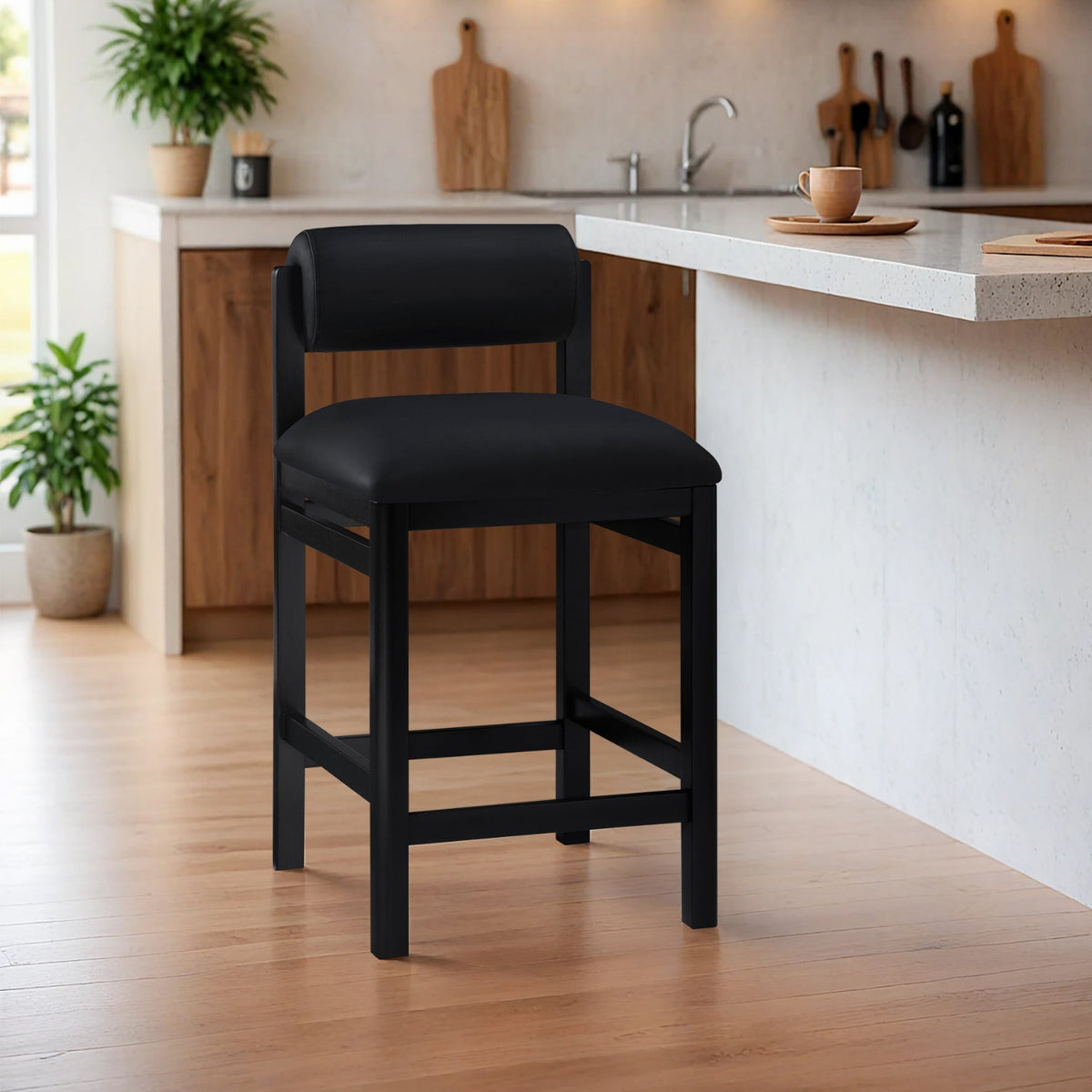 Roundhill Black Vegan Leather Upholstered Counter Stool Set of 2